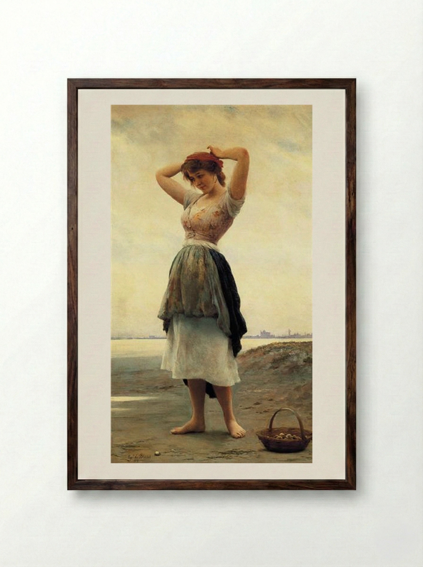 On the Beach - Eugene de Blaas - Framed Print Dark Wood