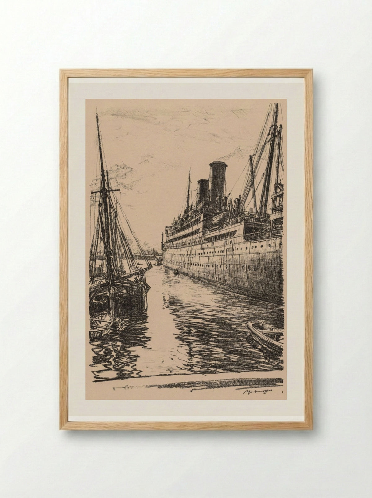 On the Clyde, 1917-1918: The Tuscania at Glasgow - Muirhead Bone - Framed Print Wood