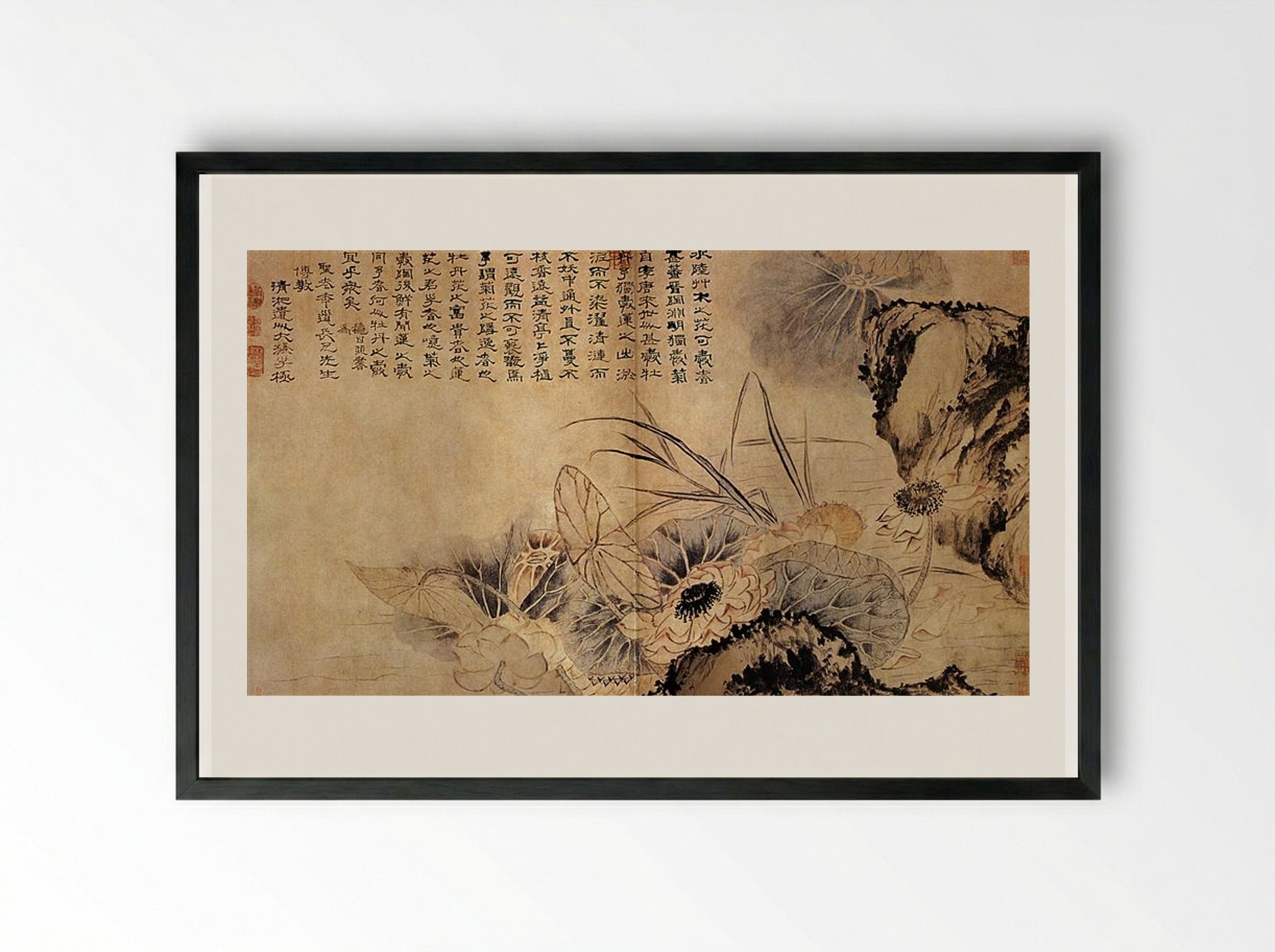 On the Lotus Pond - Shitao - Framed Print Black