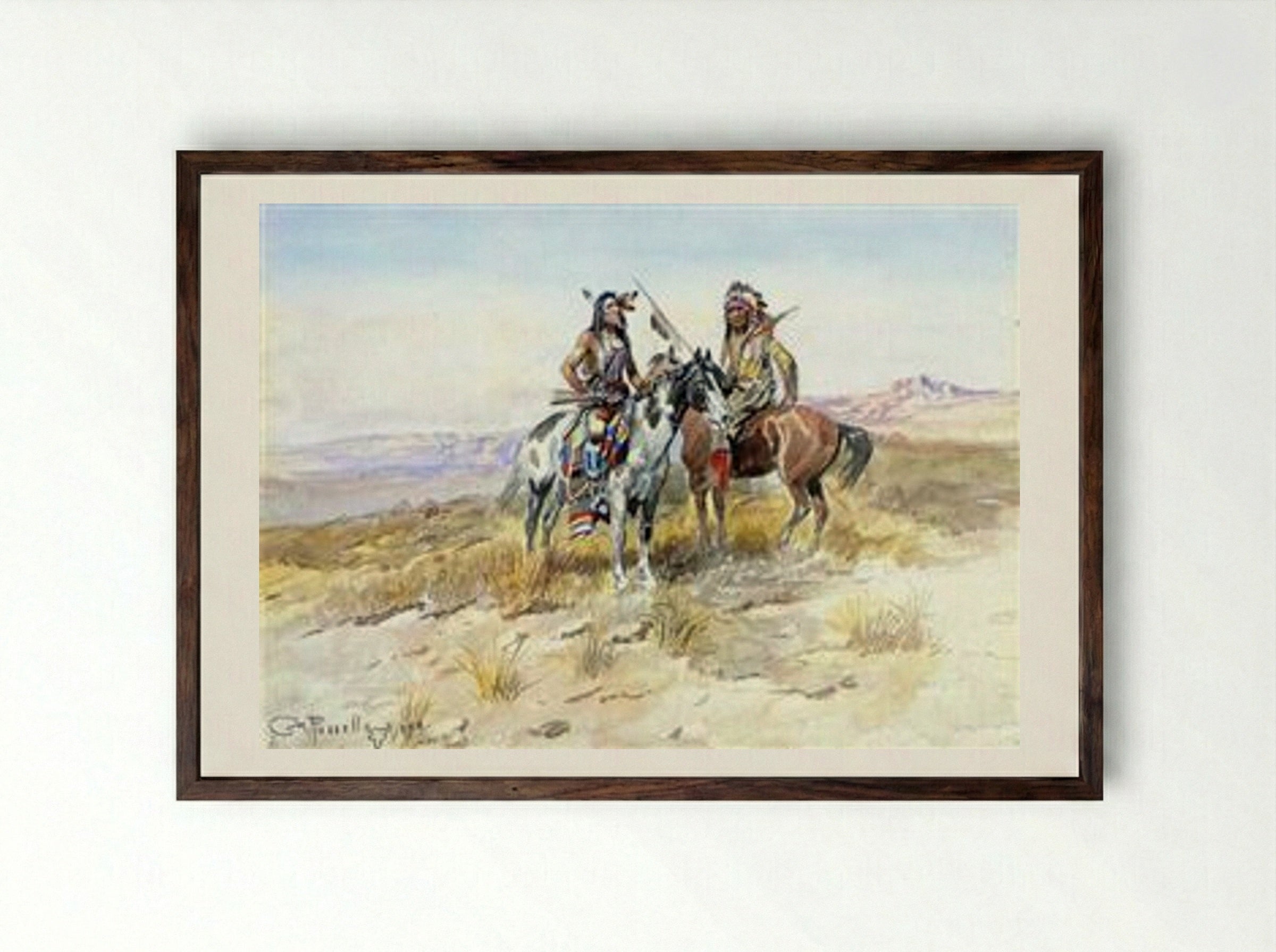 On the Prowl - Charles M. Russell - Framed Print Dark Wood