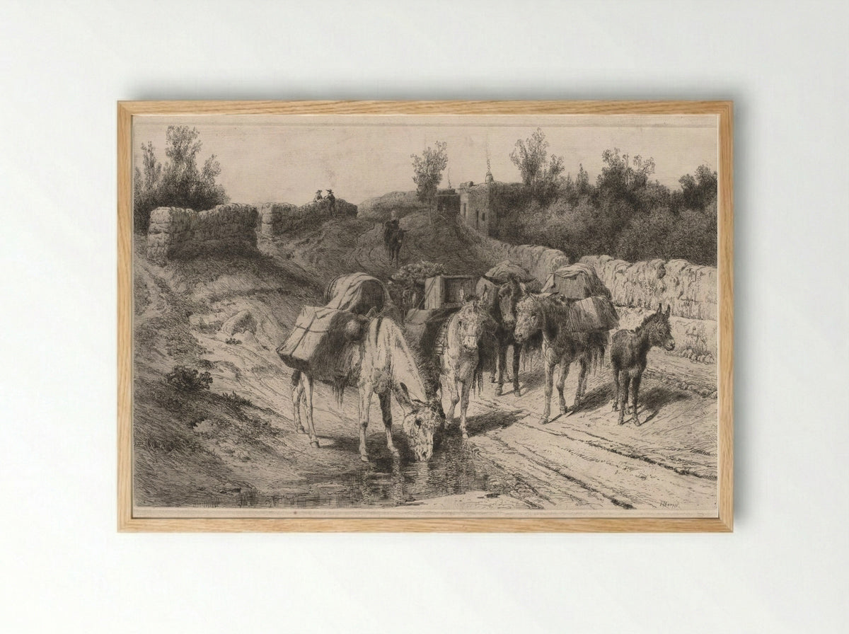 On the Road to Santa Fe - Peter Moran - Framed Print Wood