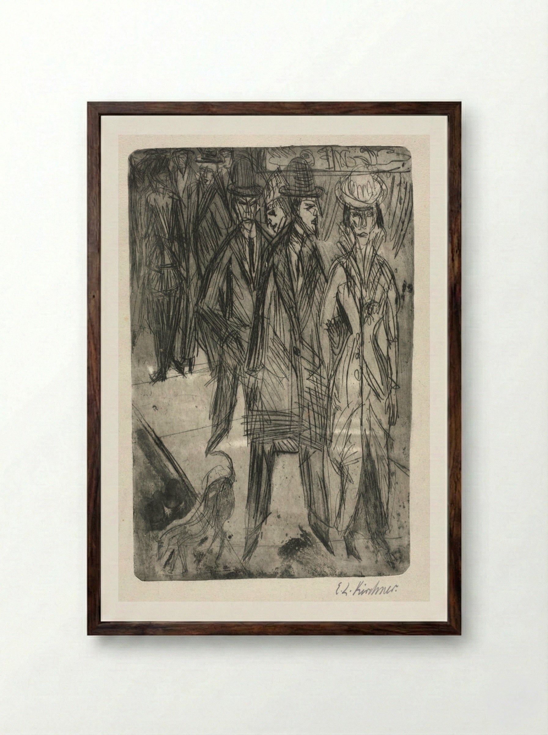 On the Street - Ernst Ludwig Kirchner - Framed Print Dark Wood