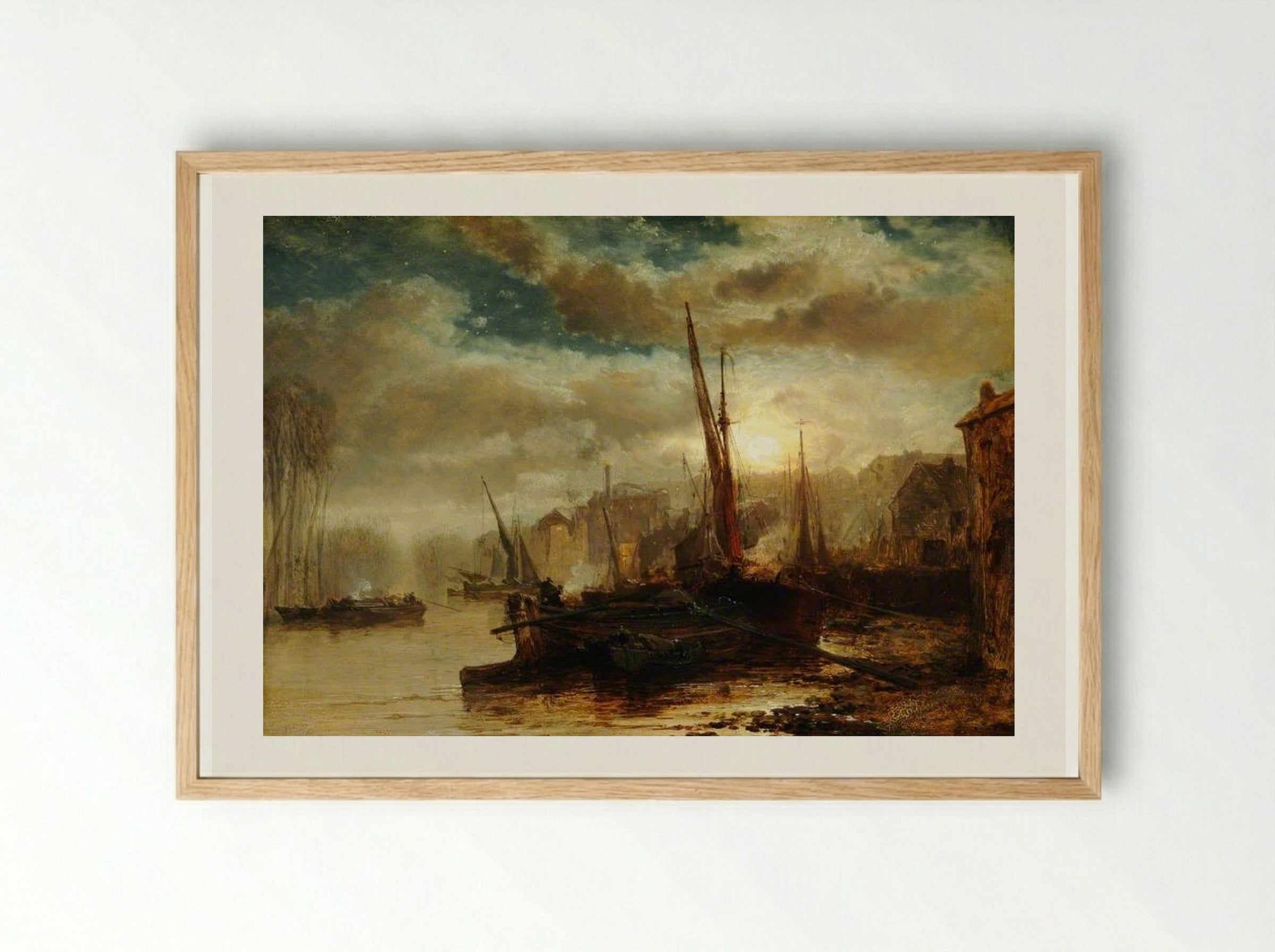 On the Thames, near Kew - James Webb - Framed Print Wood