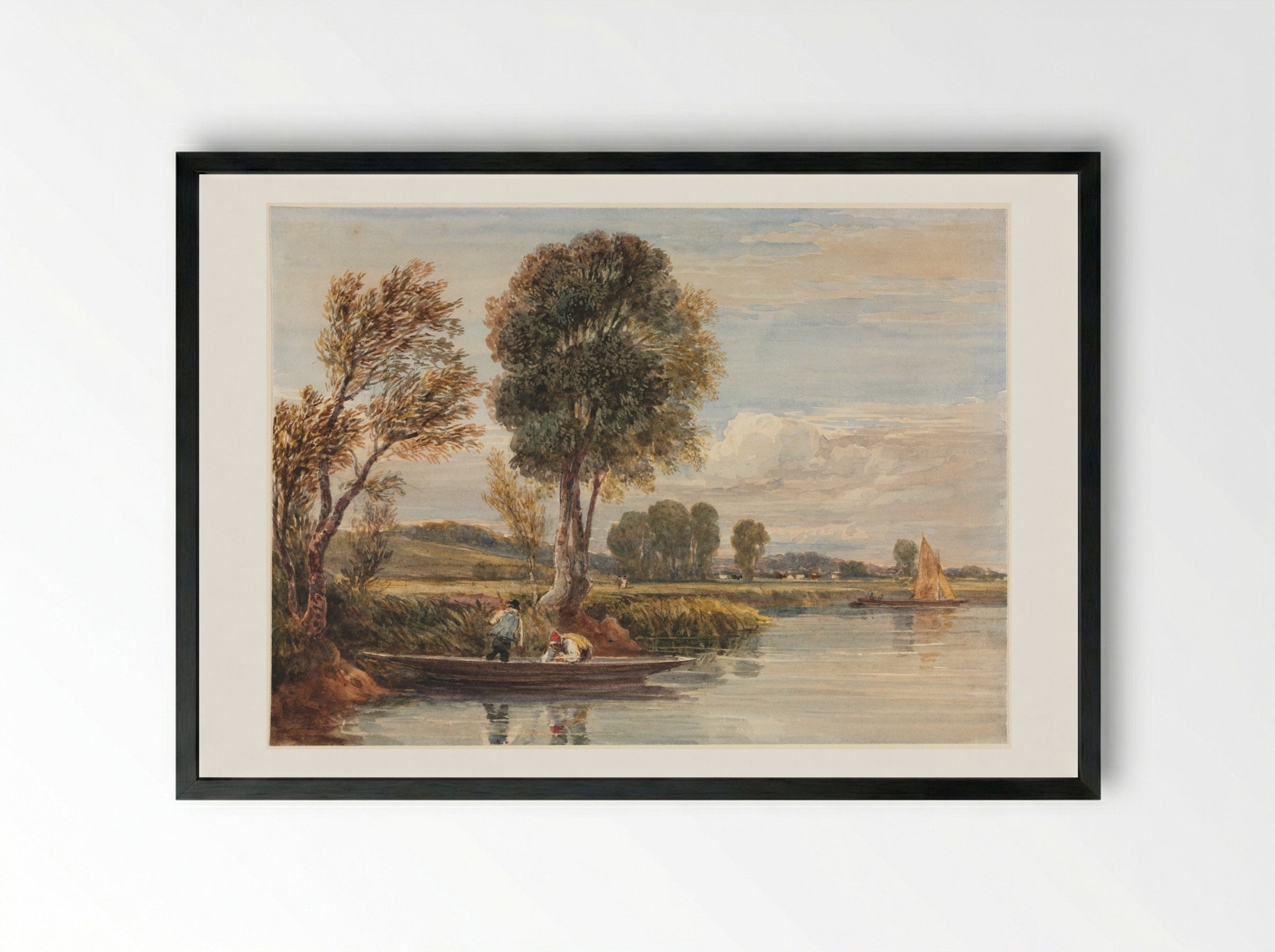 On the Thames - David Cox - Framed Print Black