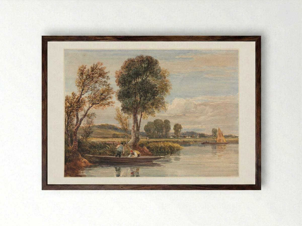 On the Thames - David Cox - Framed Print Dark Wood