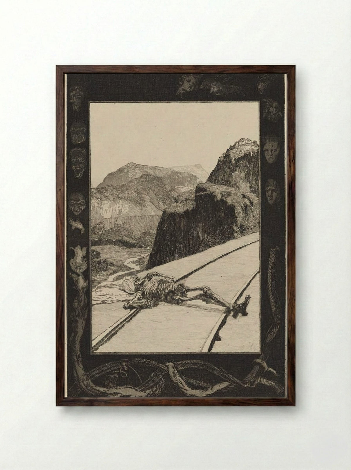 On the Tracks - Max Klinger - Framed Print Dark Wood