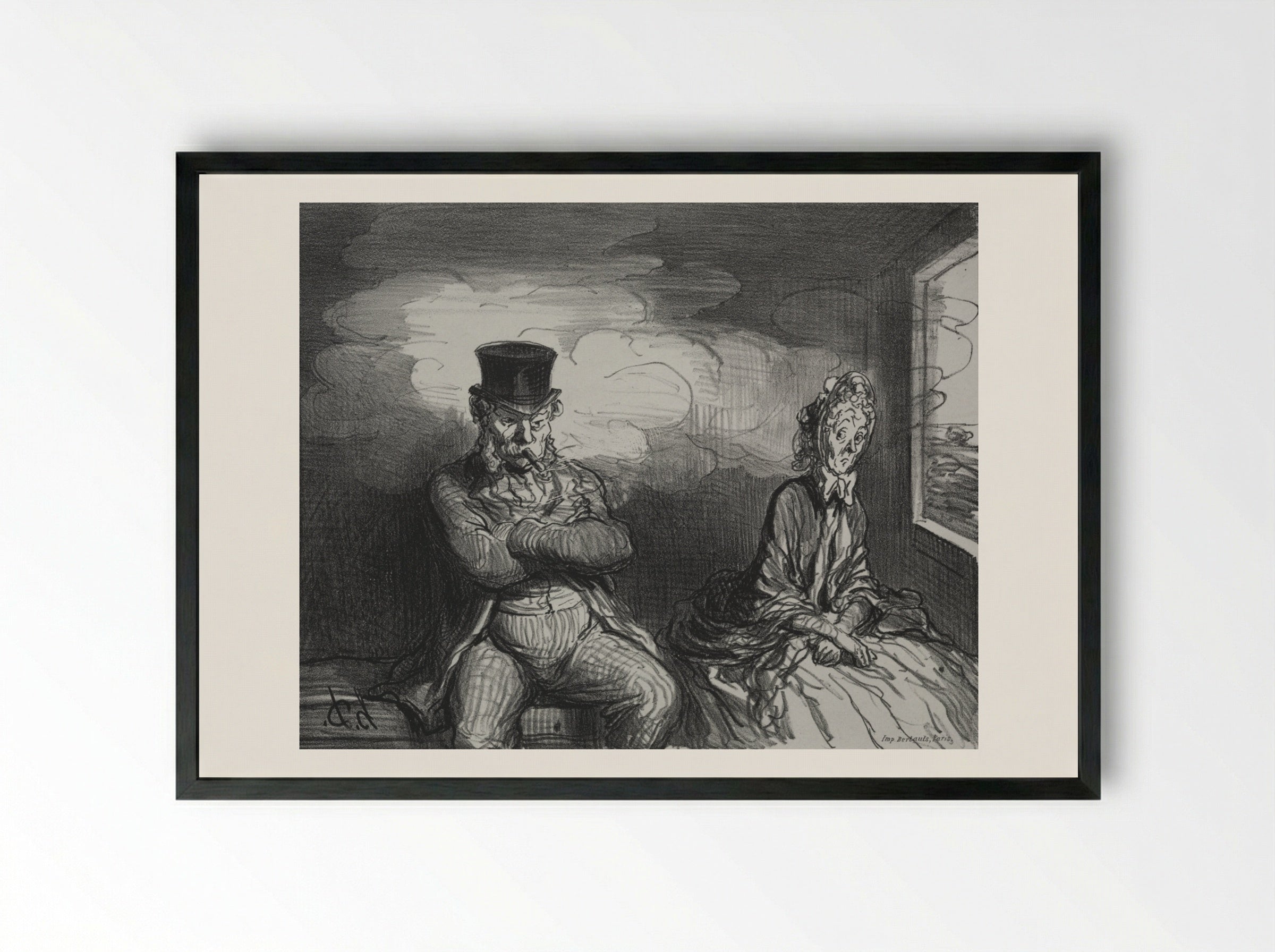 On the Train: A Pleasant Companion - Honoré Daumier - Framed Print Black