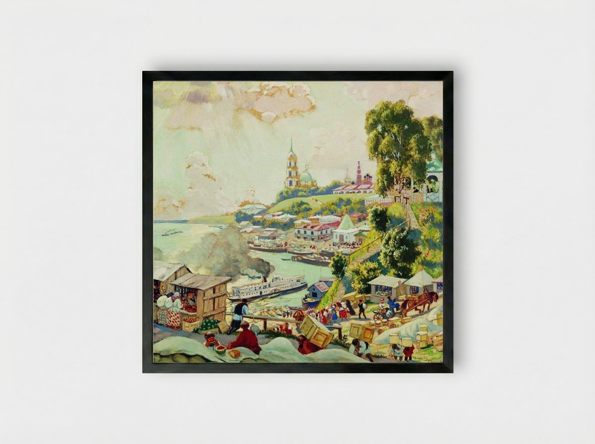 On the Volga - Boris Kustodiev - Framed Print Black