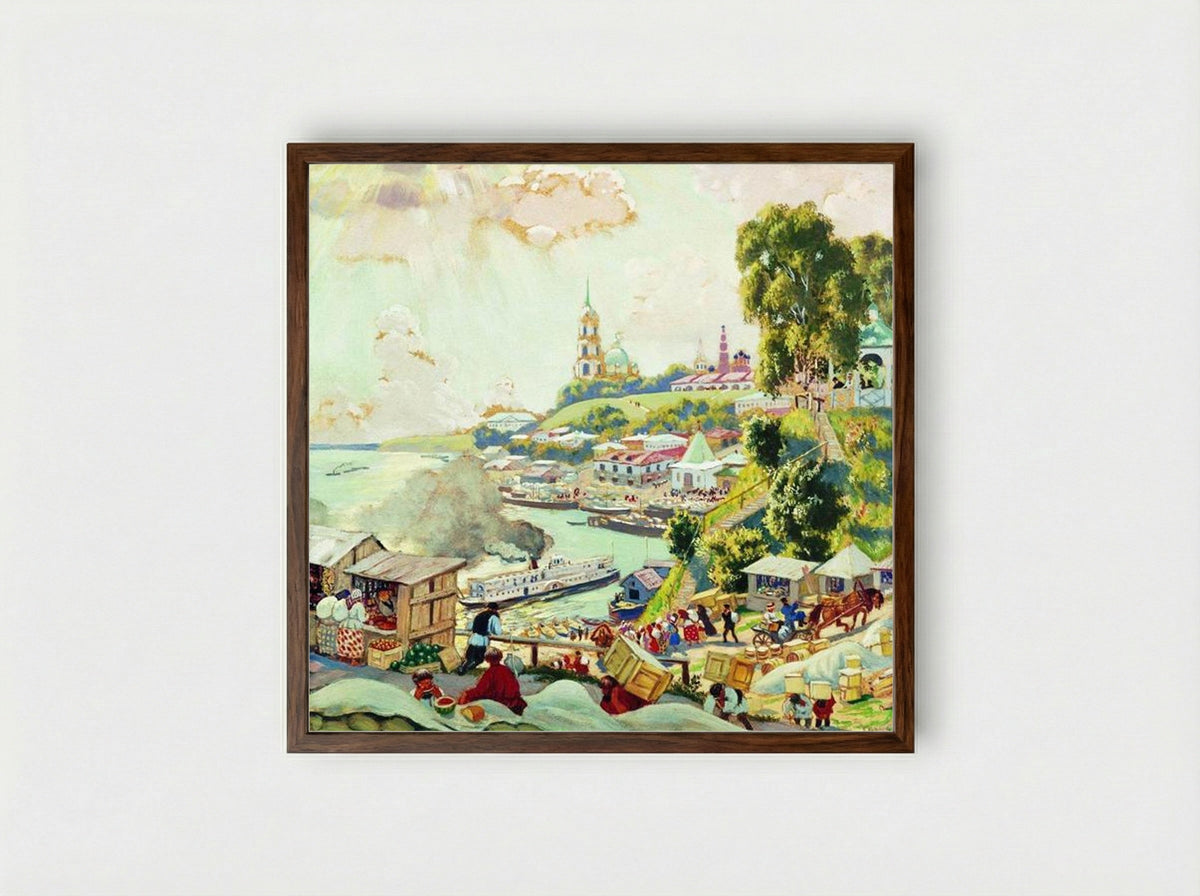 On the Volga - Boris Kustodiev - Framed Print Dark Wood