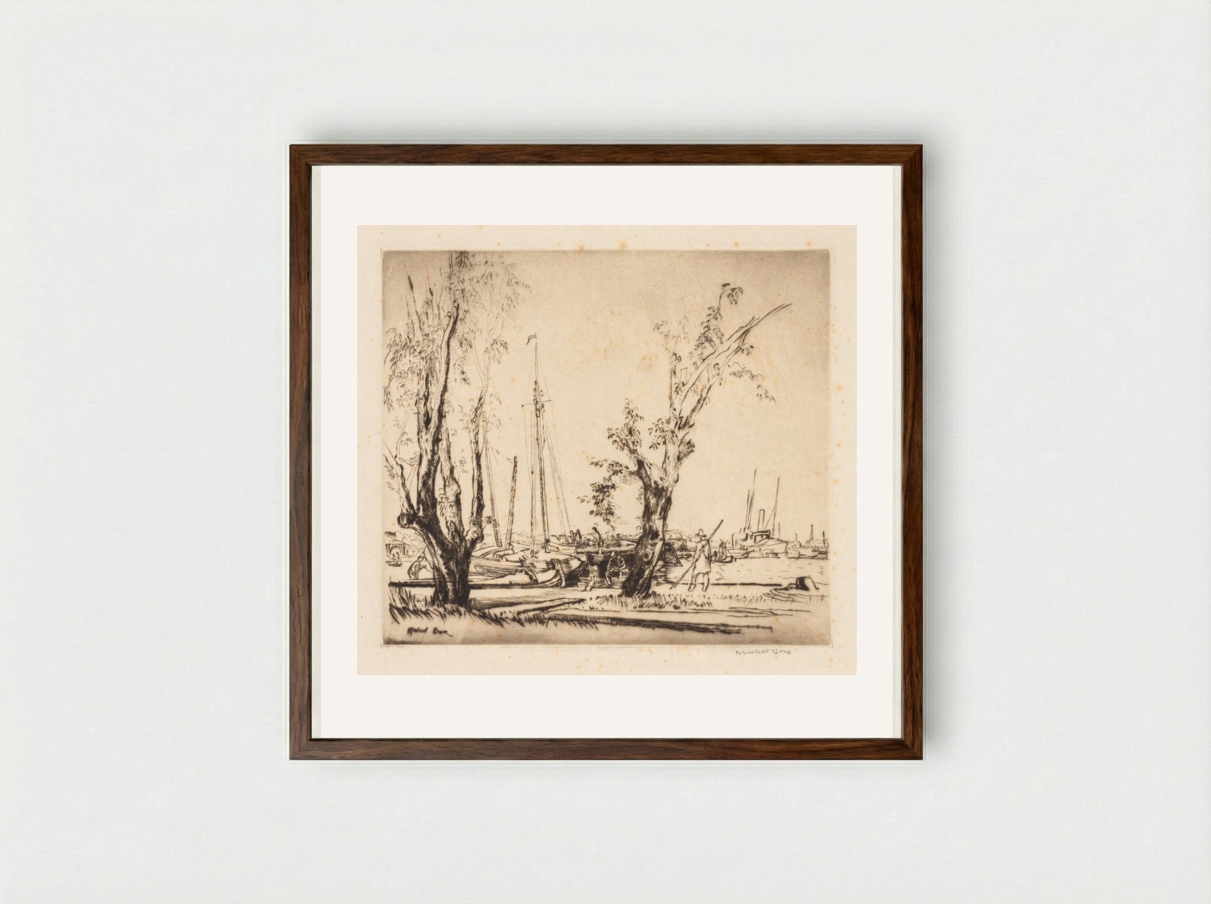 On the Y, Amsterdam - Muirhead Bone - Framed Print Dark Wood