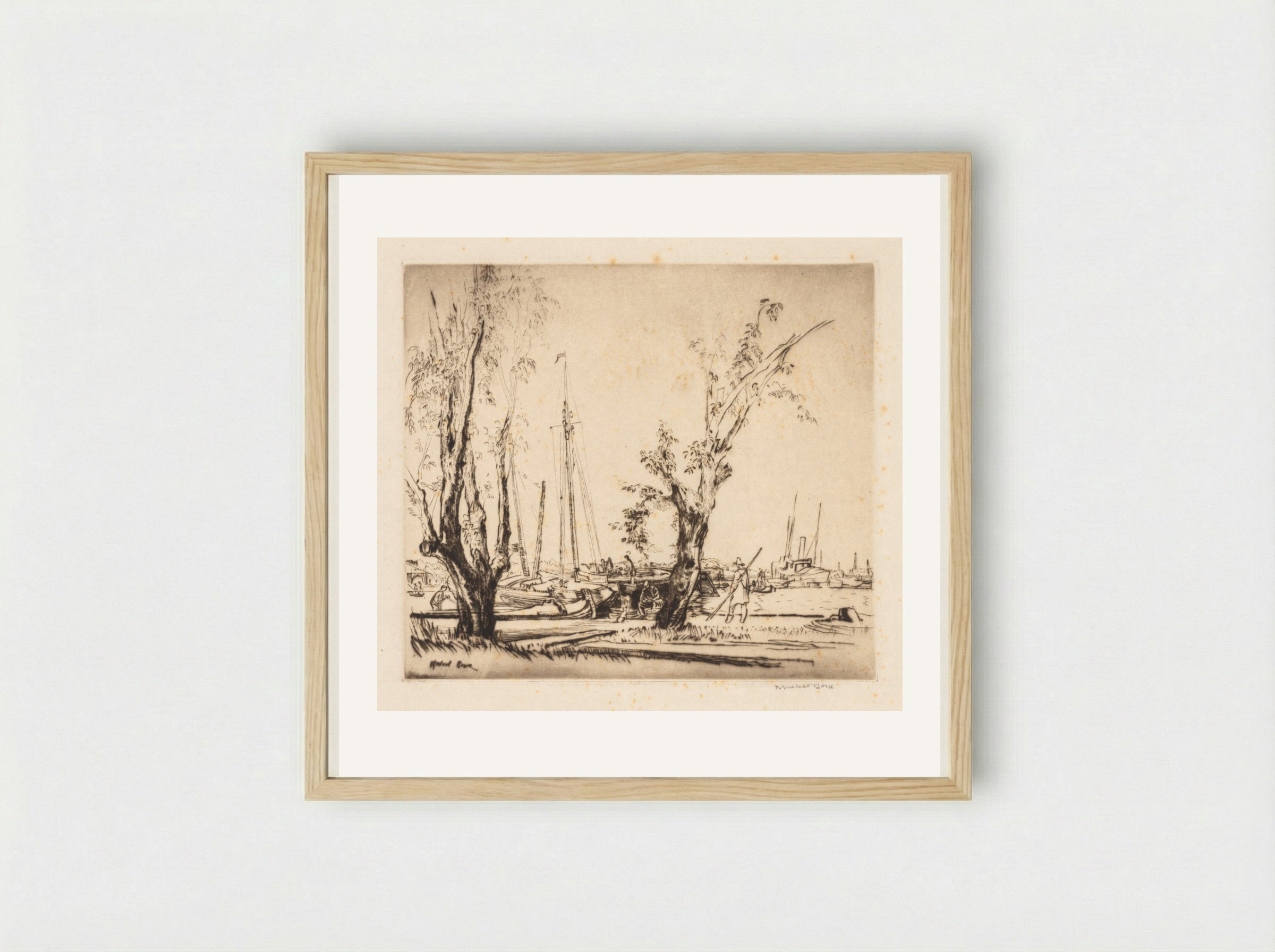 On the Y, Amsterdam - Muirhead Bone - Framed Print Wood