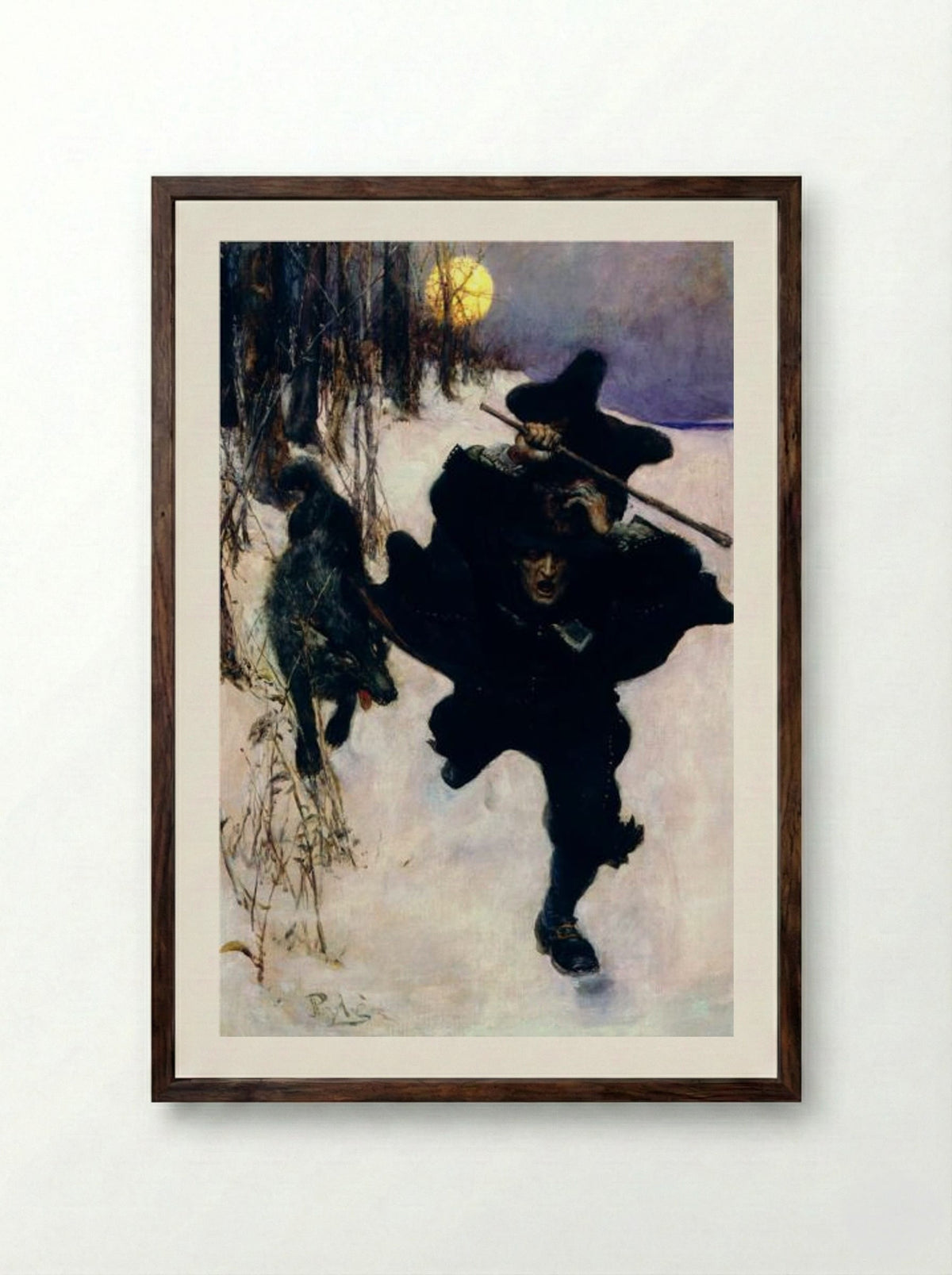 Once it Chased Dr. Wilkerson Into the Very Town Itself - Howard Pyle - Framed Print Dark Wood