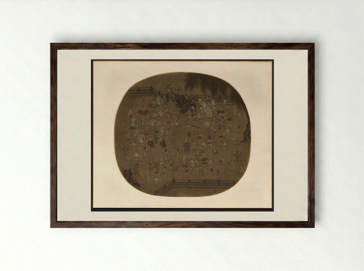 One Hundred Children at Play - Su Hanchen - Framed Print Dark Wood