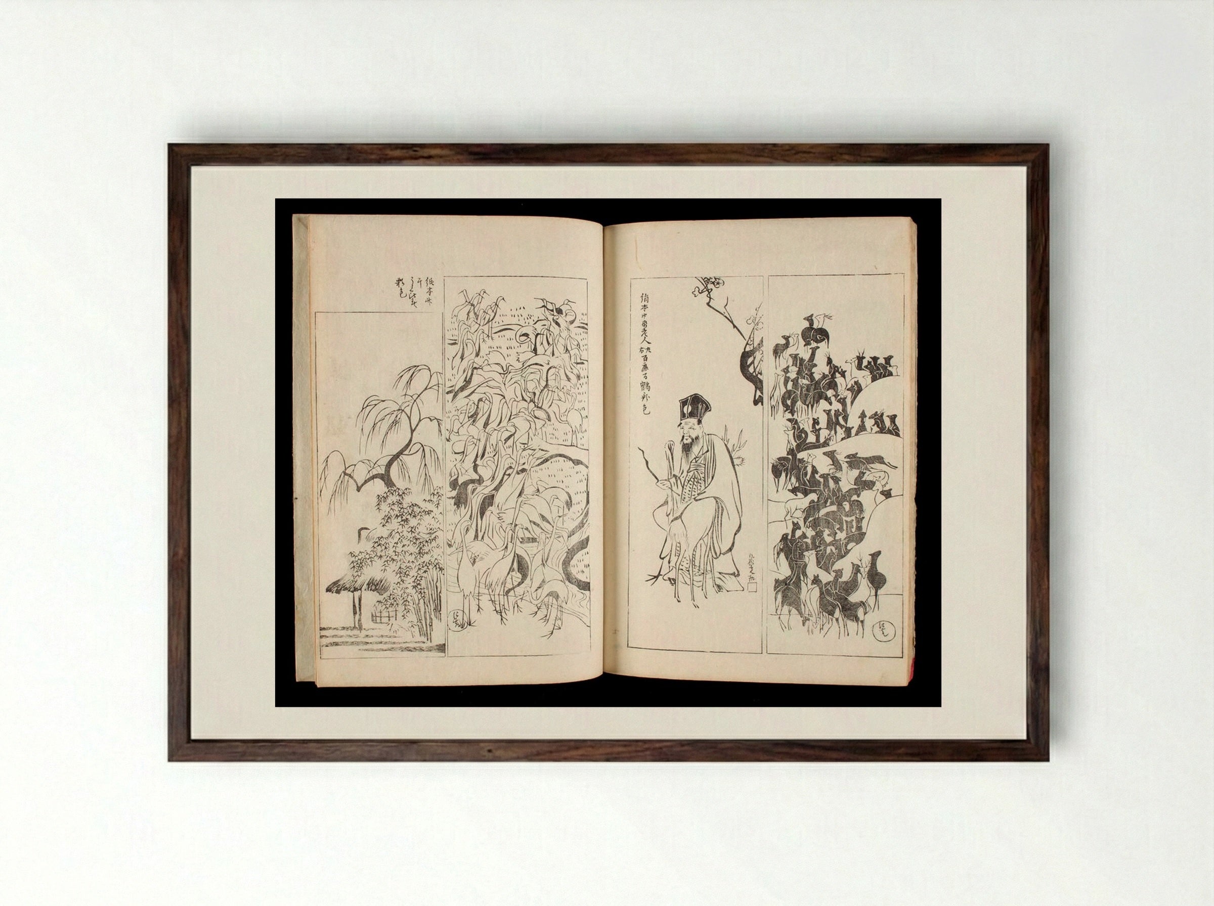 One Hundred Designs by Ogata Kōrin - Sakai Hōitsu - Framed Print Dark Wood