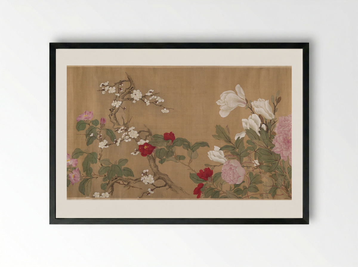 One Hundred Flowers - Yun Shouping - Framed Print Black