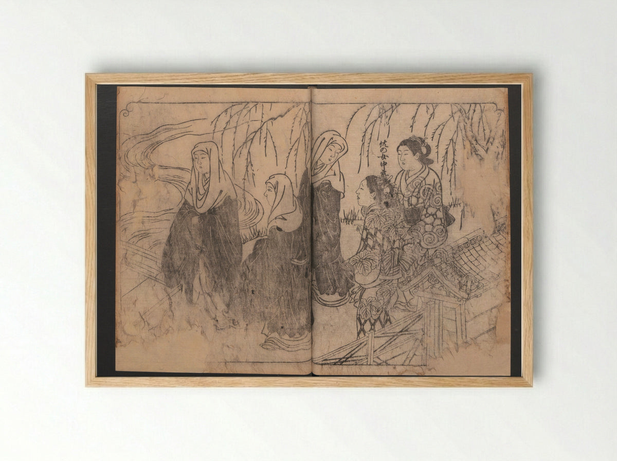 One Hundred Women Classified According to Their Rank - Nishikawa Sukenobu - Framed Print Wood