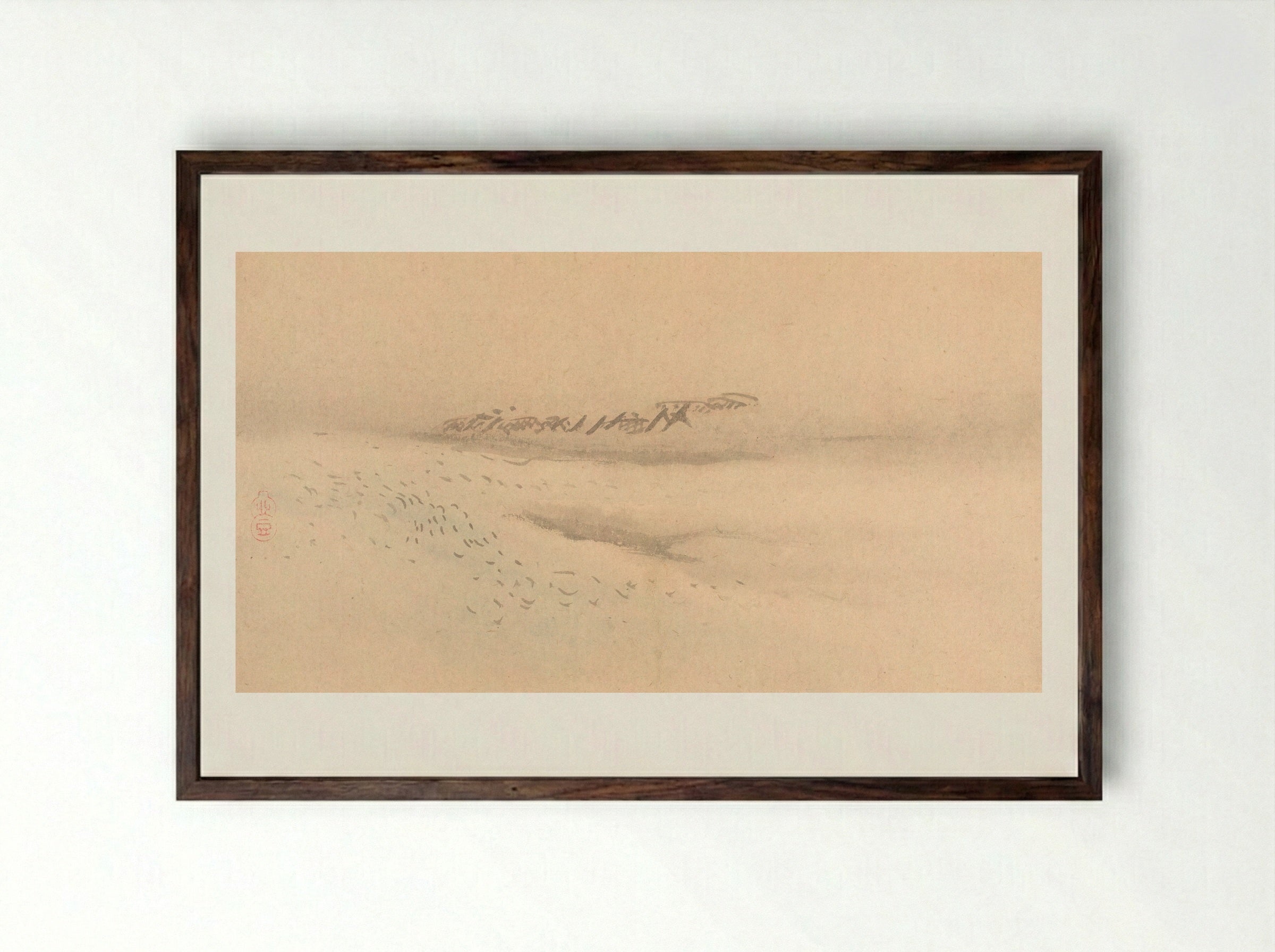 One of Six Views of Atsugi - Watanabe Kazan - Framed Print Dark Wood