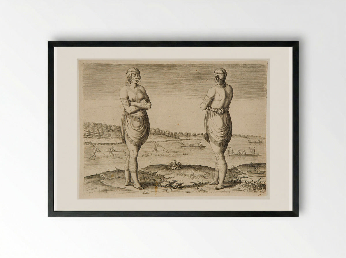 One of the Chief Ladies of Secota - Theodor de Bry - Framed Print Black