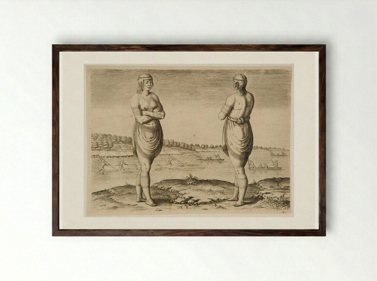 One of the Chief Ladies of Secota - Theodor de Bry - Framed Print Dark Wood