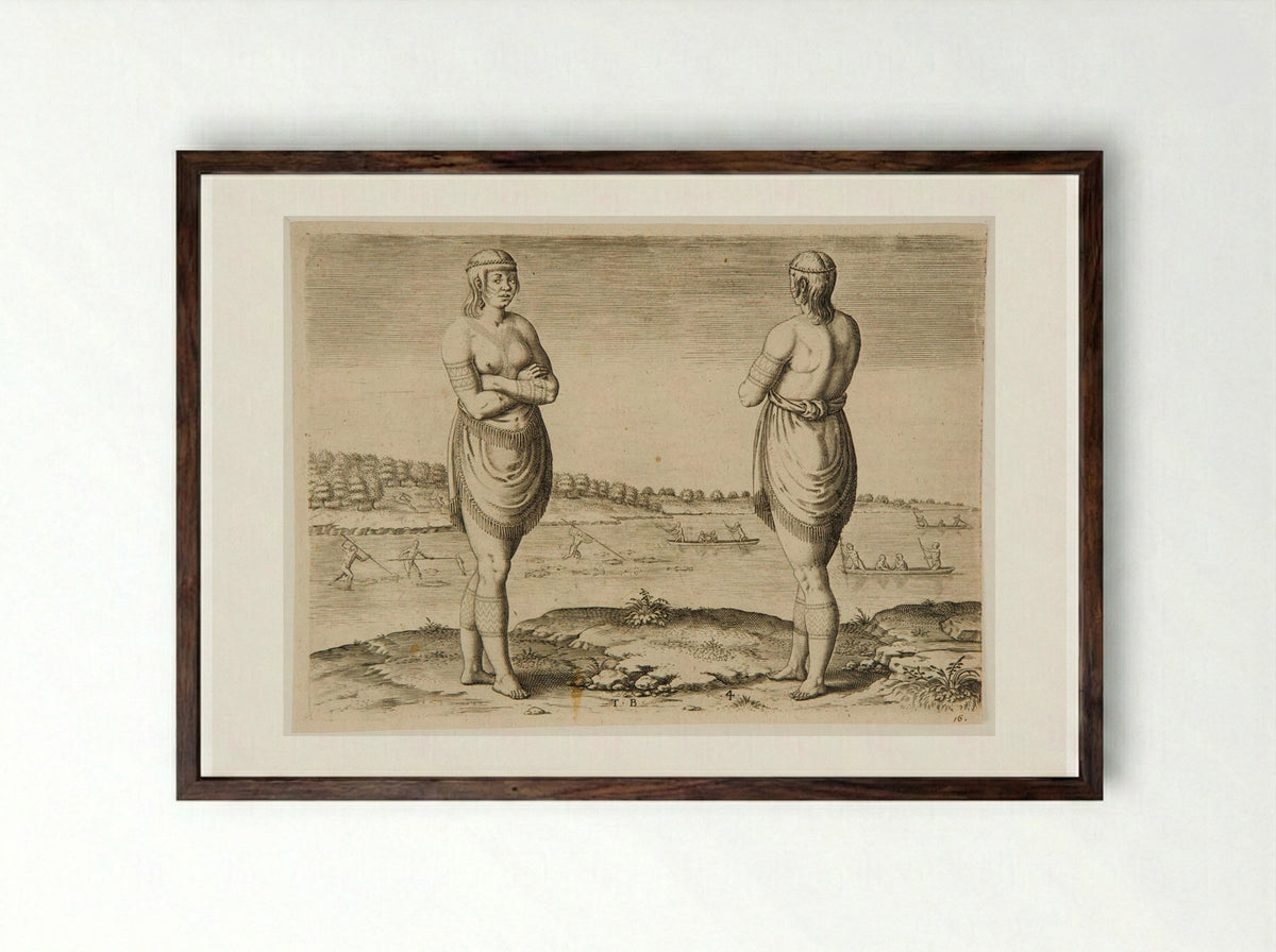 One of the Chief Ladies of Secota - Theodor de Bry - Framed Print Dark Wood