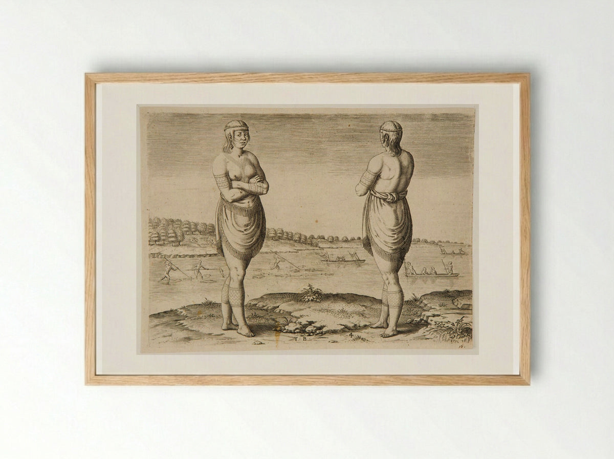 One of the Chief Ladies of Secota - Theodor de Bry - Framed Print Wood