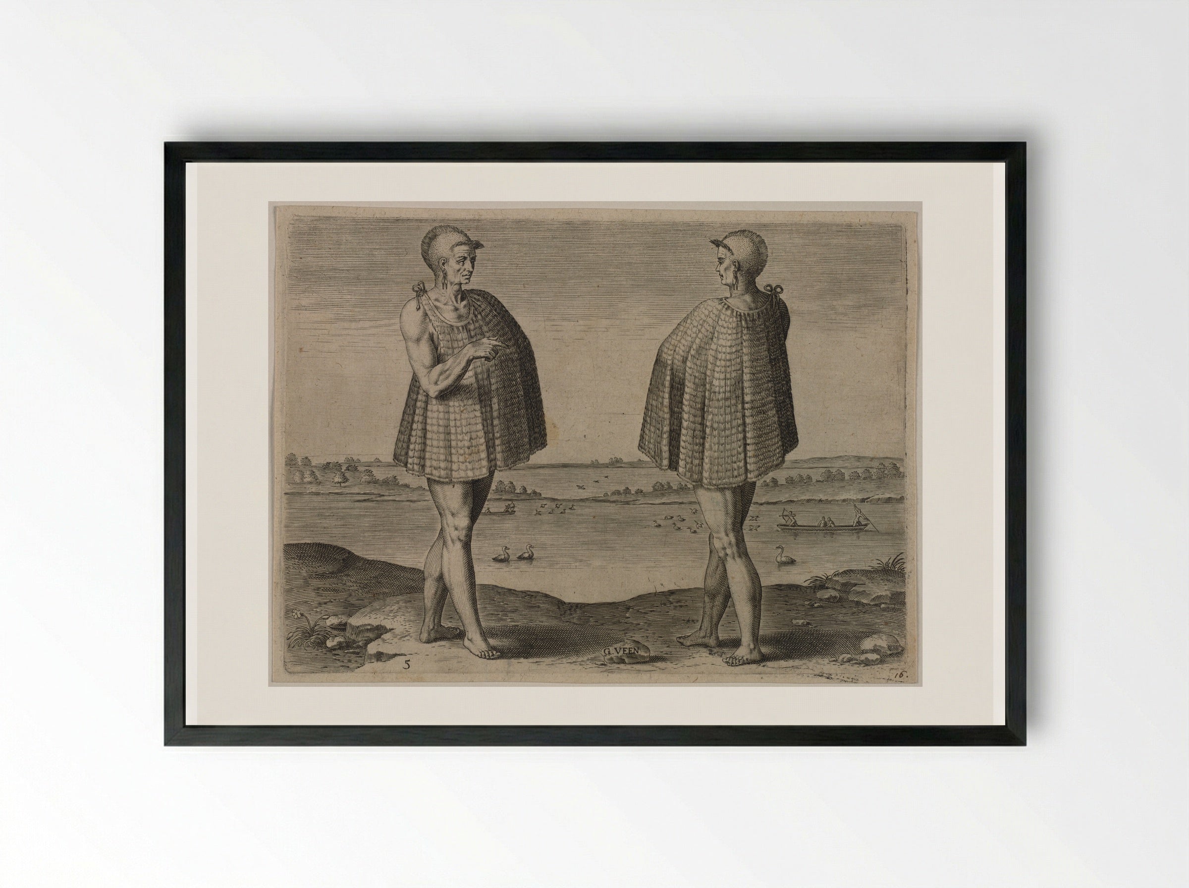 One of the Religios men in the Town of Secota - Theodor de Bry - Framed Print Black
