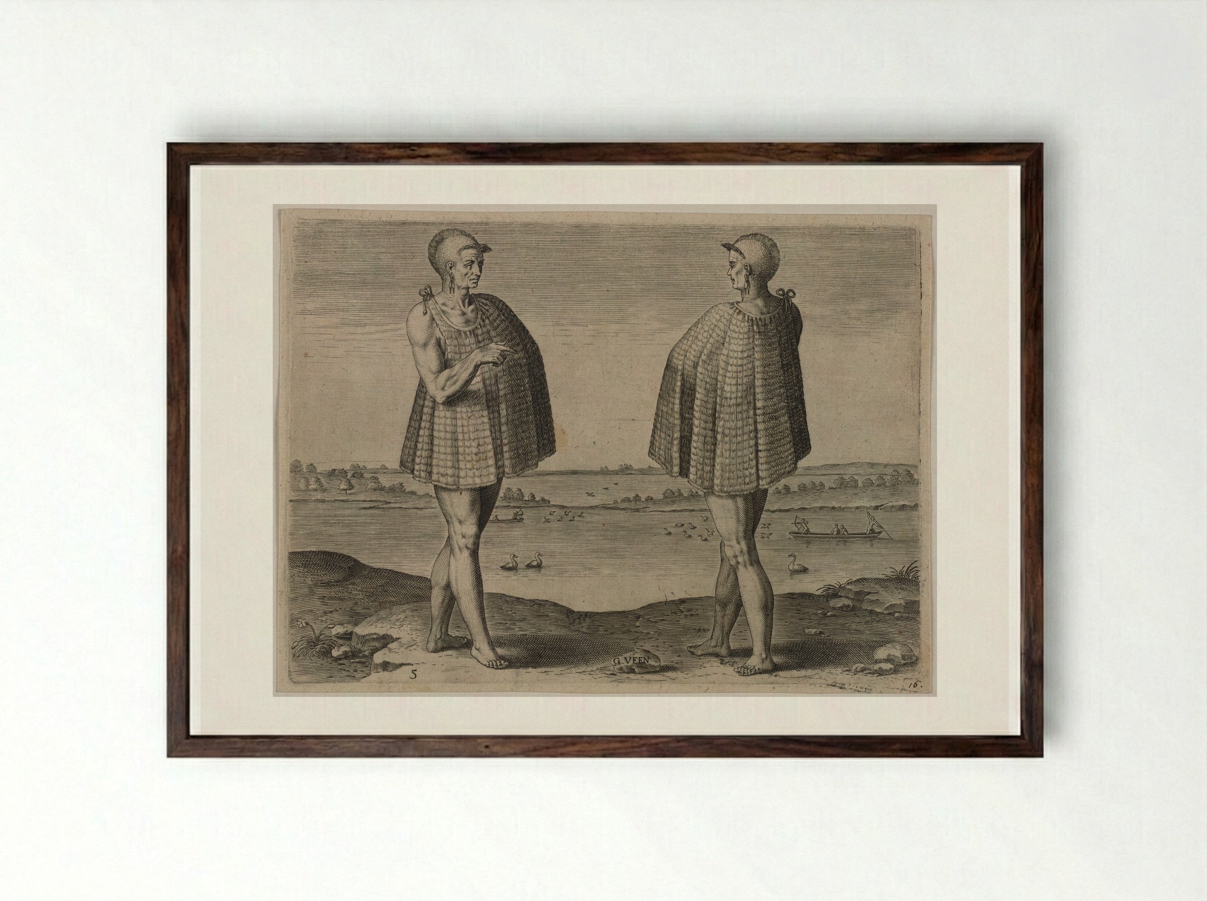One of the Religios men in the Town of Secota - Theodor de Bry - Framed Print Dark Wood