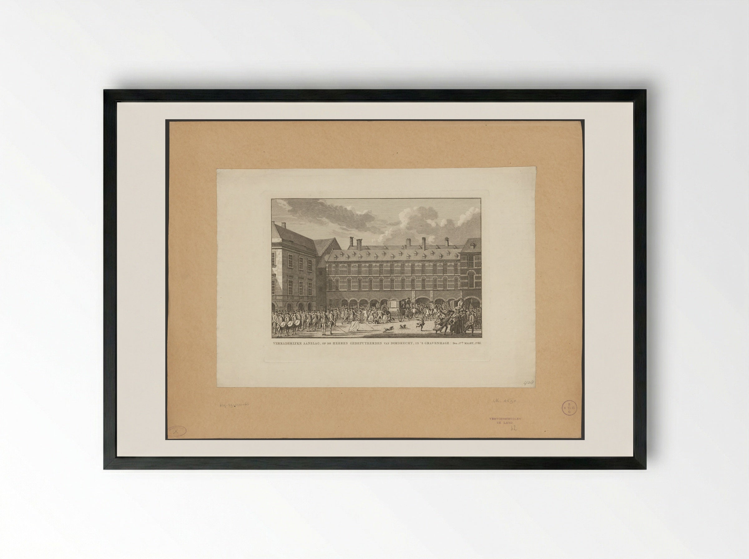Ongeregeldheden als de Gedeputeerden van Dordrecht door de Stadhouderspoort rijden op het Binnenhof - Carel Frederik Bendorp (I) - Framed Print Black
