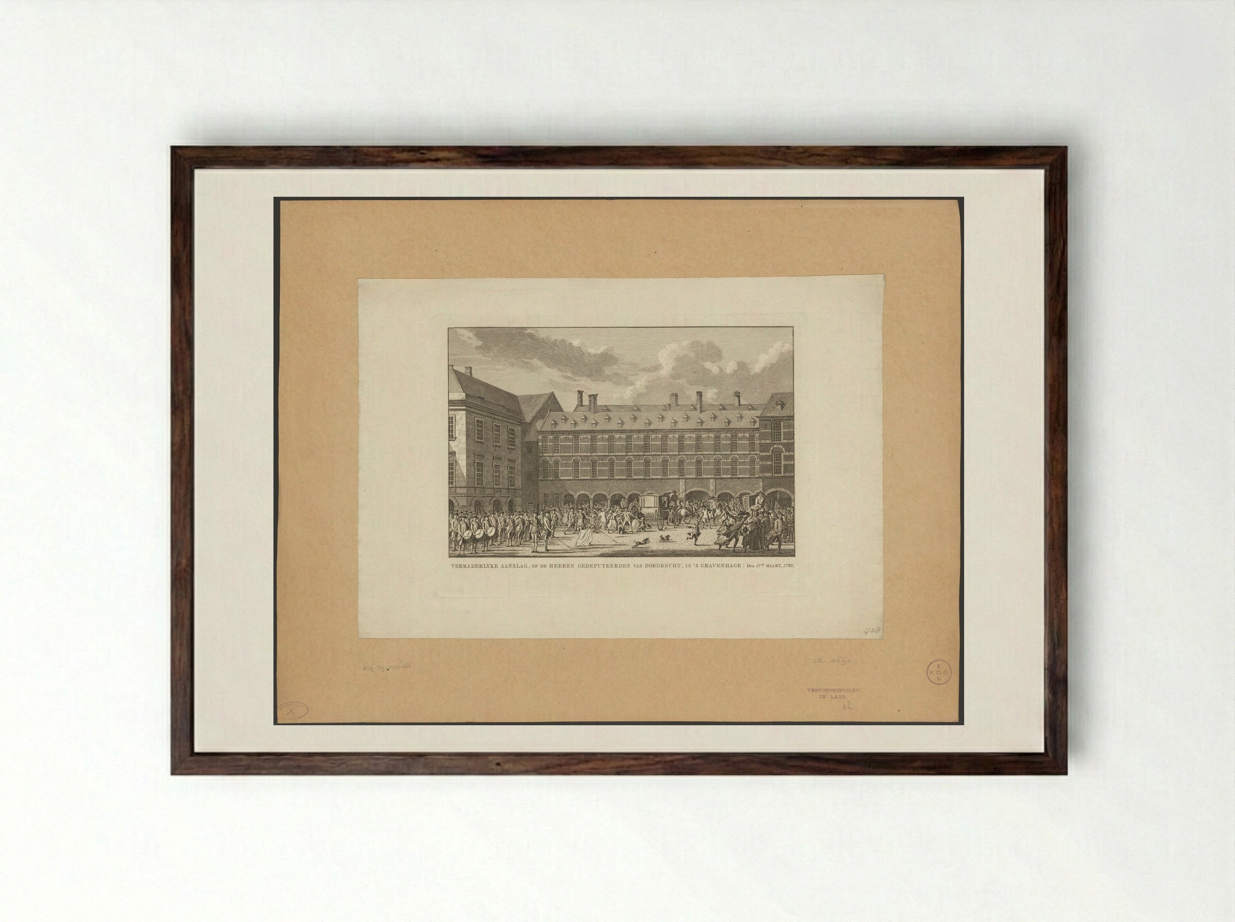 Ongeregeldheden als de Gedeputeerden van Dordrecht door de Stadhouderspoort rijden op het Binnenhof - Carel Frederik Bendorp (I) - Framed Print Dark Wood