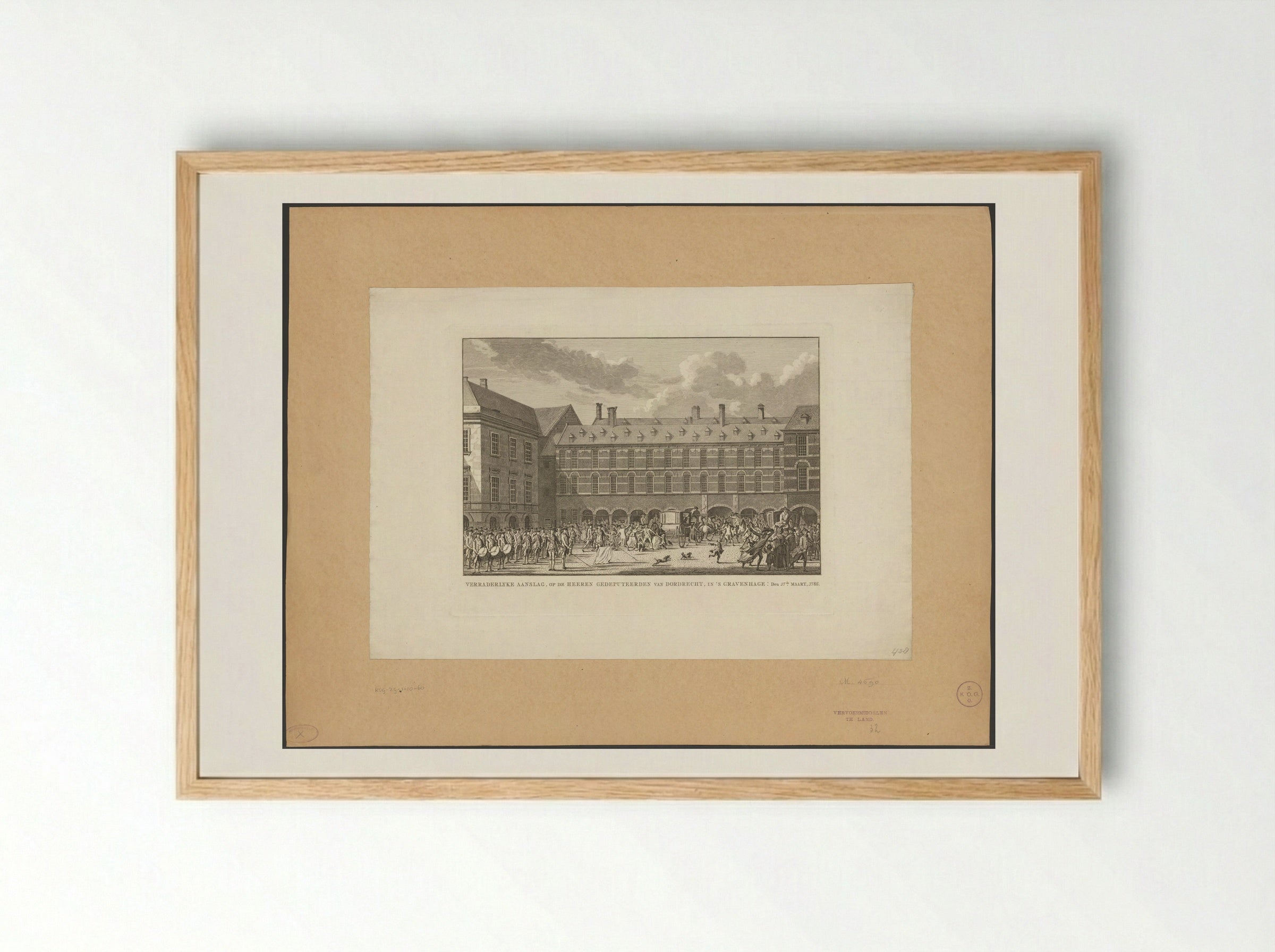 Ongeregeldheden als de Gedeputeerden van Dordrecht door de Stadhouderspoort rijden op het Binnenhof - Carel Frederik Bendorp (I) - Framed Print Wood