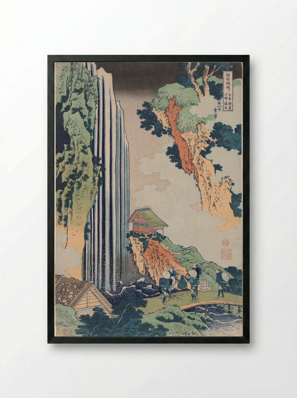 Ono Falls on the Kisokaidō Road - Katsushika Hokusai - Framed Print Black