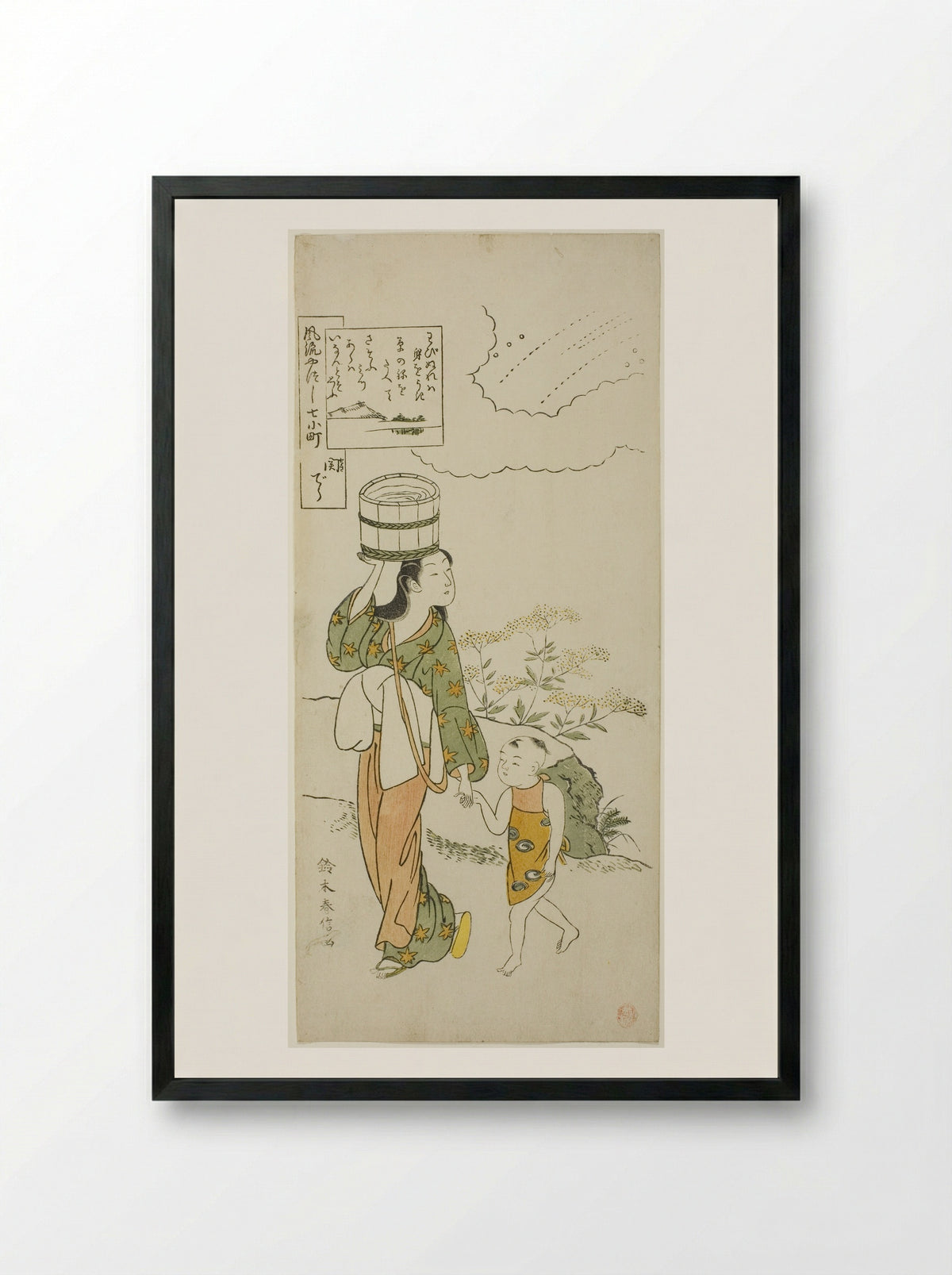 Ono no Komachi at Seki Temple - Suzuki Harunobu - Framed Print Black