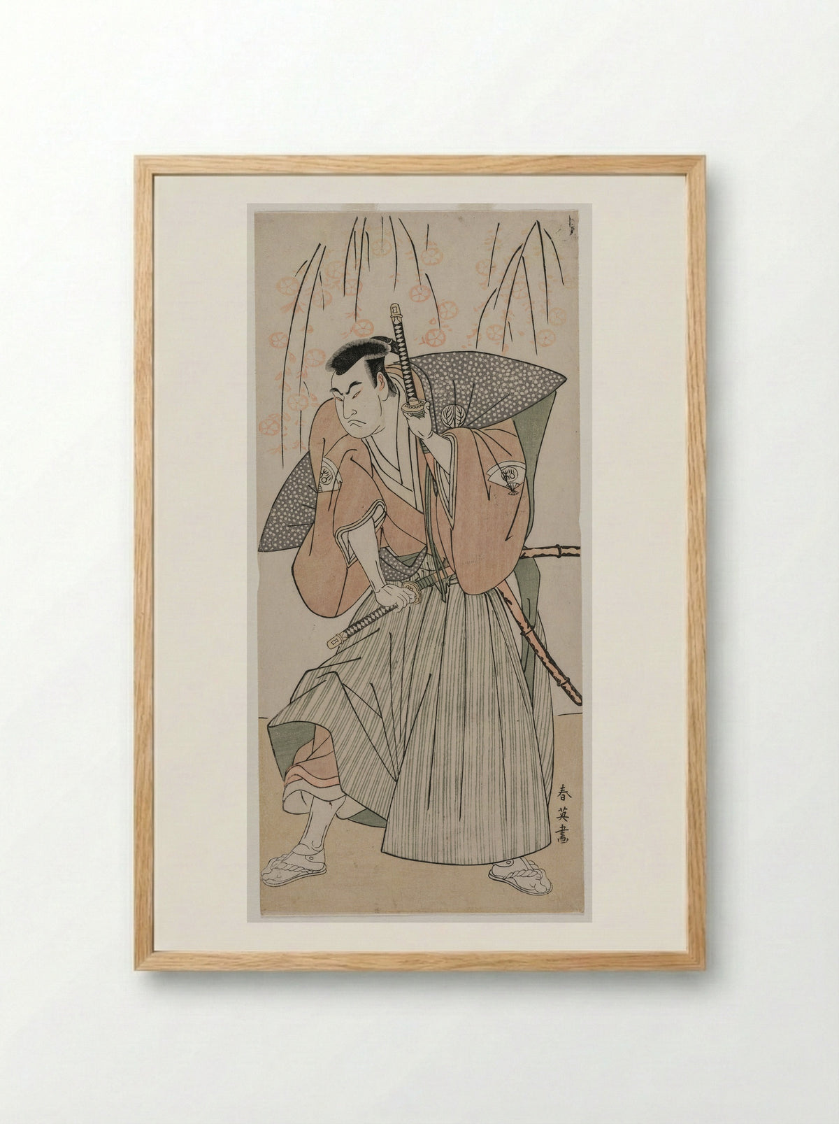 Onoe Matsusuke I as a Samurai Standing Beneath a Cherry Tree - Katsukawa Shunei - Framed Print Wood