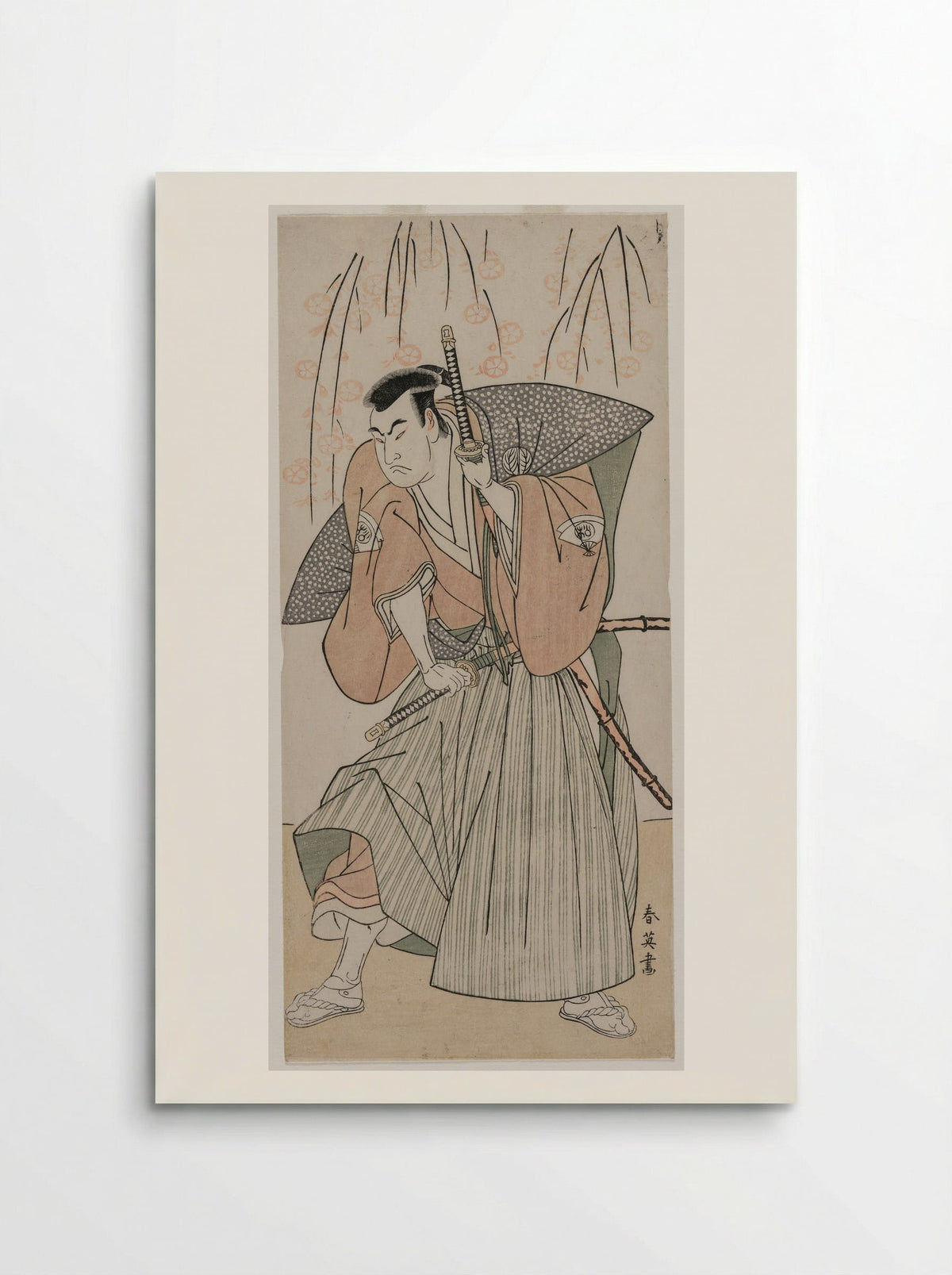 Onoe Matsusuke I as a Samurai Standing Beneath a Cherry Tree - Katsukawa Shunei - Poster