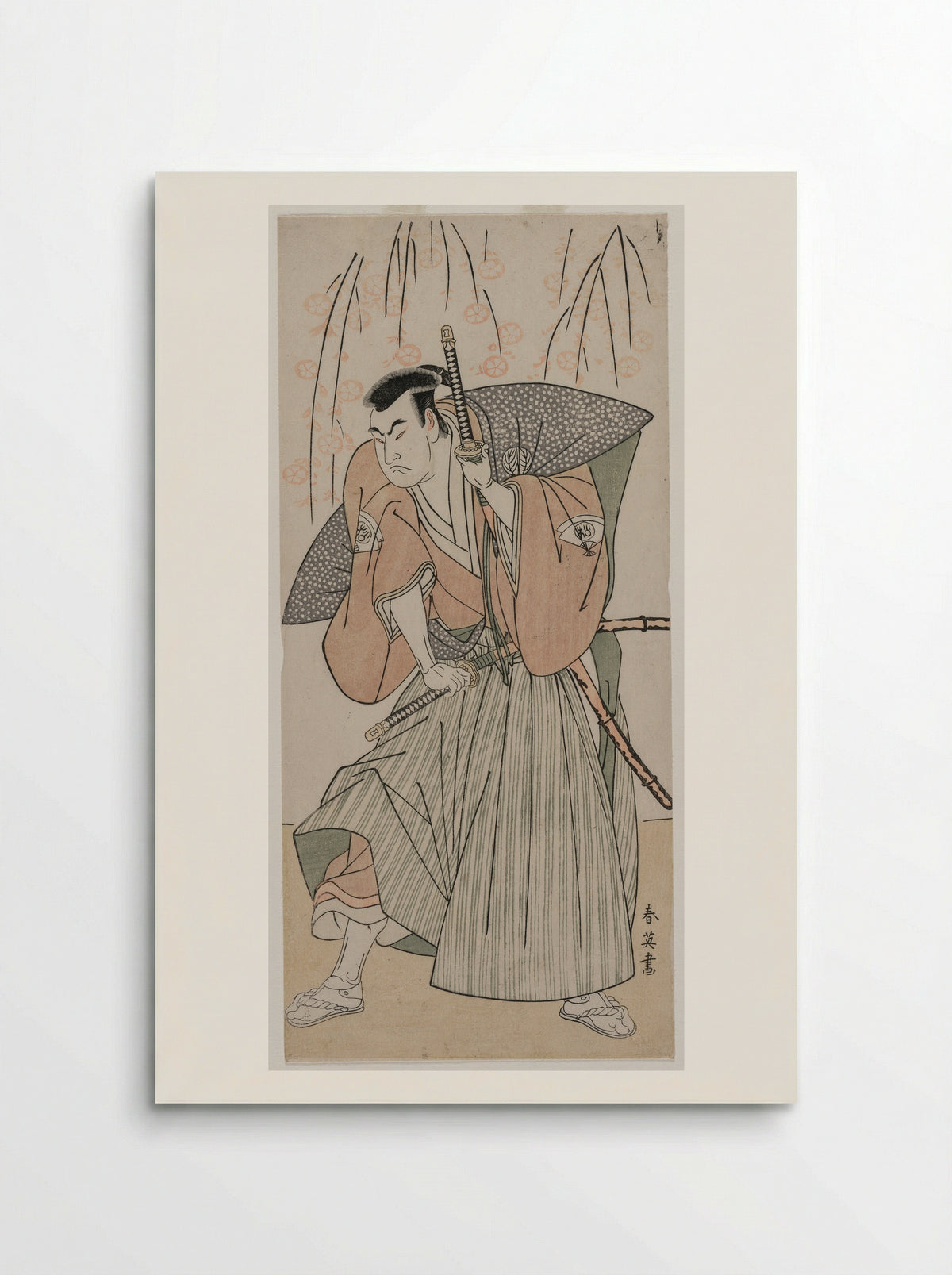 Onoe Matsusuke I as a Samurai Standing Beneath a Cherry Tree - Katsukawa Shunei - Poster