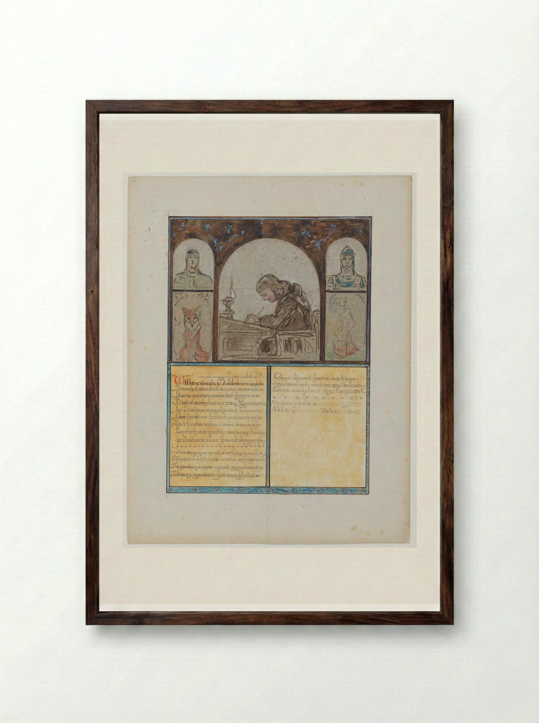 Ontwerp voor Illustratie (fol. 1): Van den Vos Reinaerde - Bernard Willem Wierink - Framed Print Dark Wood