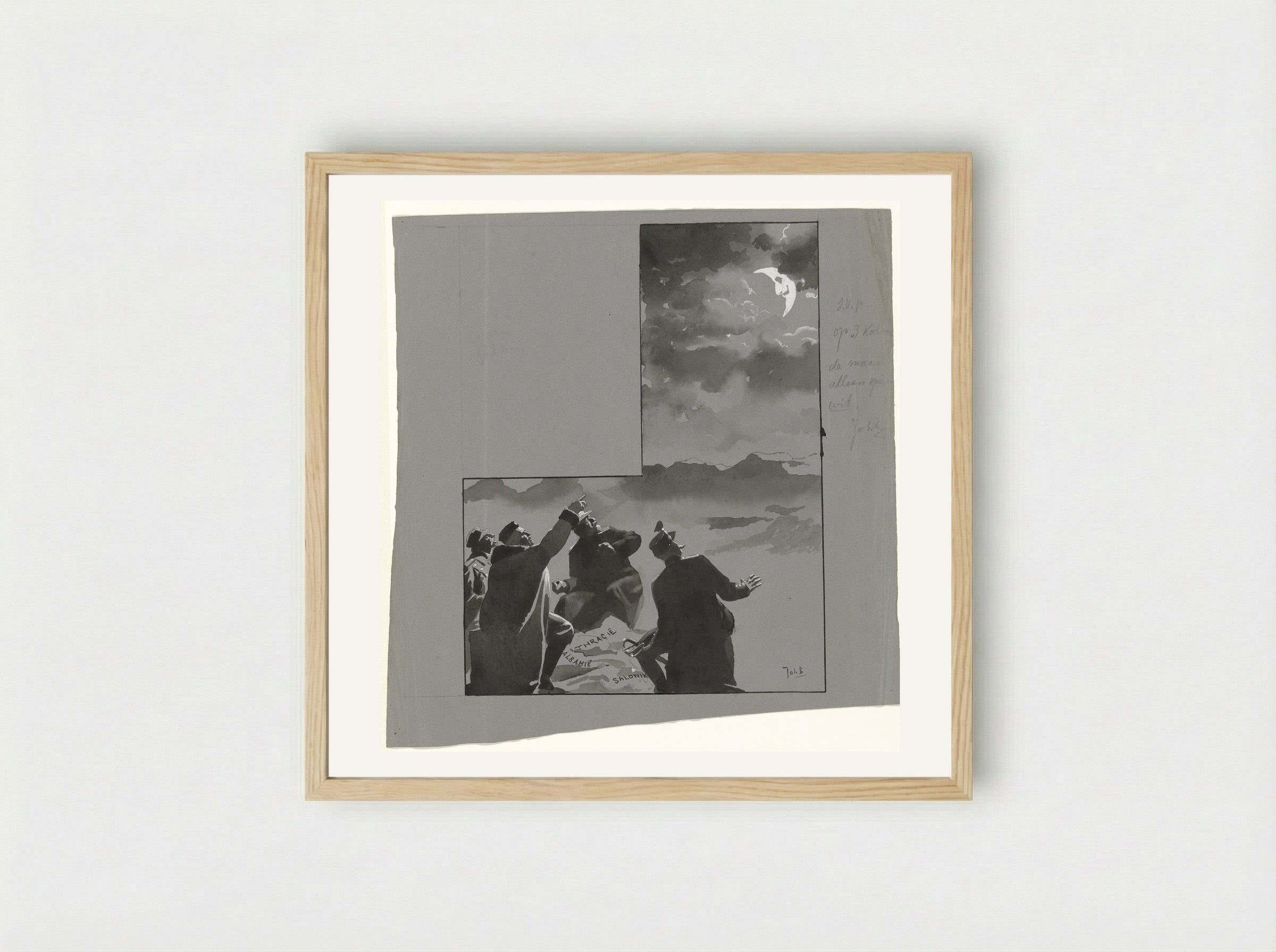 Ontwerp voor illustratie in De Amsterdammer: De Balkanroovers: De Halve Maan! - Johan Braakensiek - Framed Print Wood