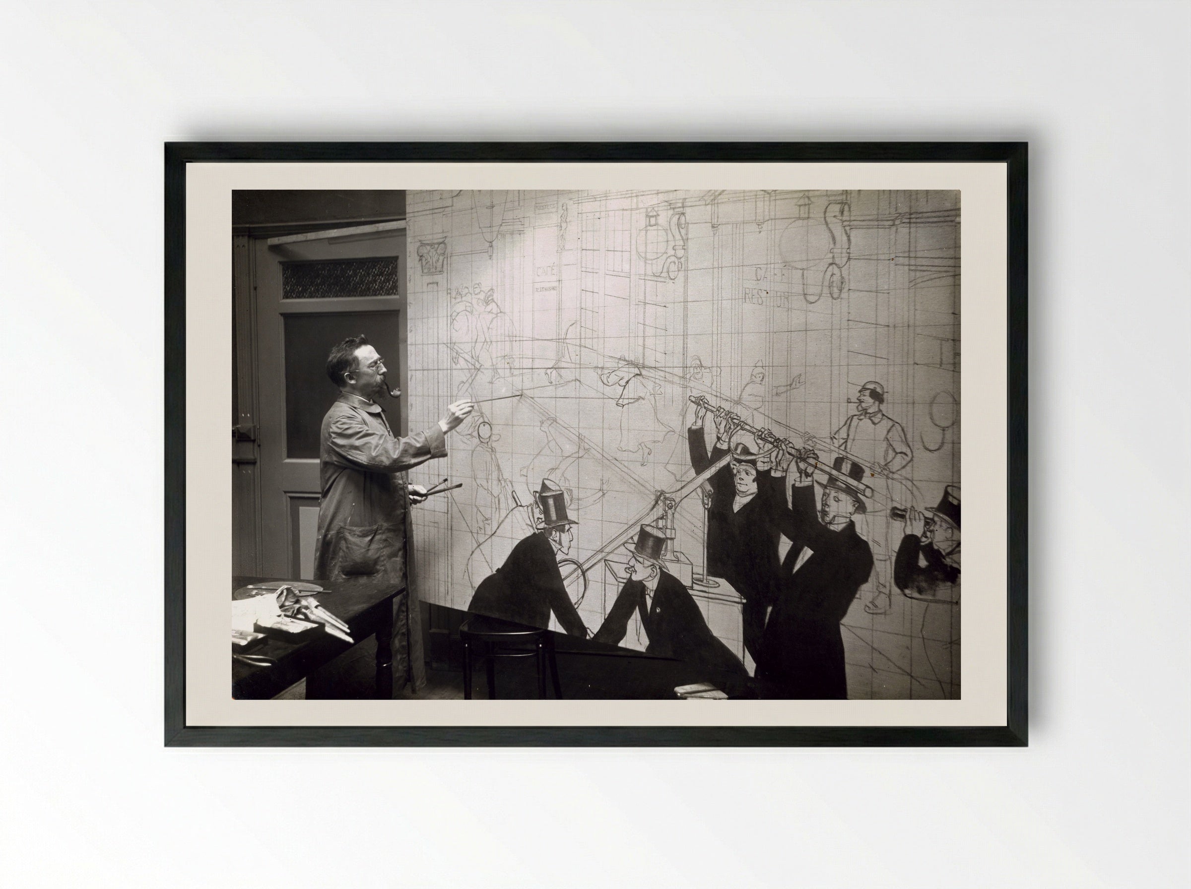 Ontwerp voor illustratie in De Amsterdammer: Het 2000ste nummer. Aan boord van De Amsterdammer - Johan Braakensiek - Framed Print Black