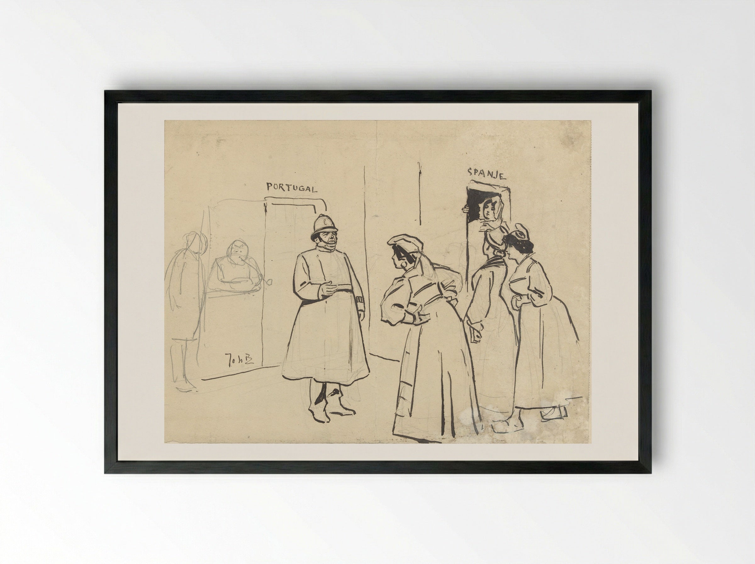Ontwerp voor illustratie in De Amsterdammer - Johan Braakensiek - Framed Print Black