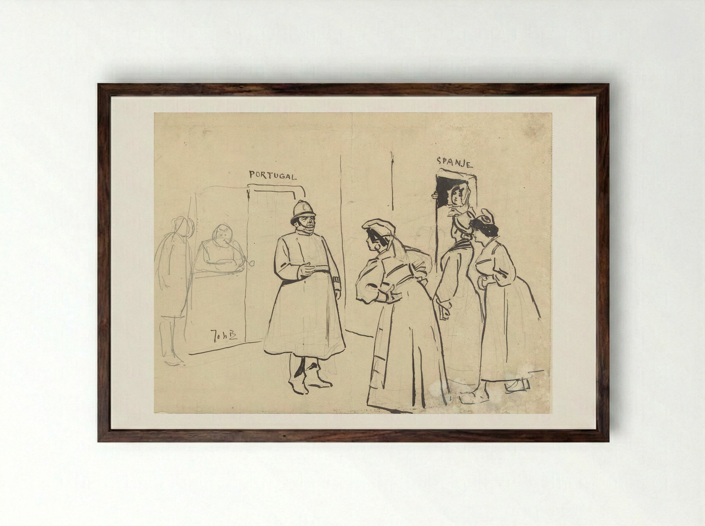 Ontwerp voor illustratie in De Amsterdammer - Johan Braakensiek - Framed Print Dark Wood