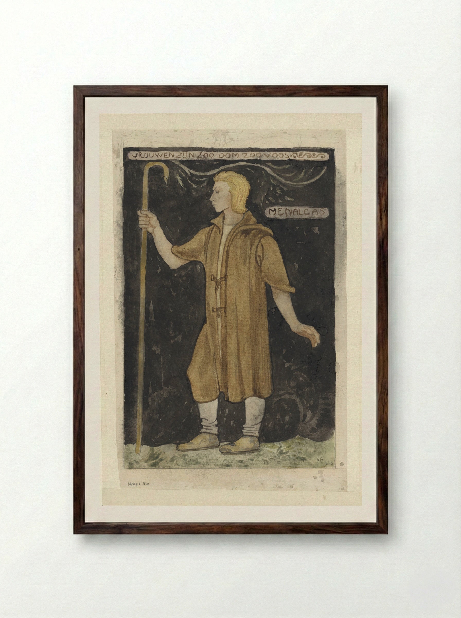 Ontwerp voor kostuum voor Menalcas - Richard Nicolaüs Roland Holst - Framed Print Dark Wood