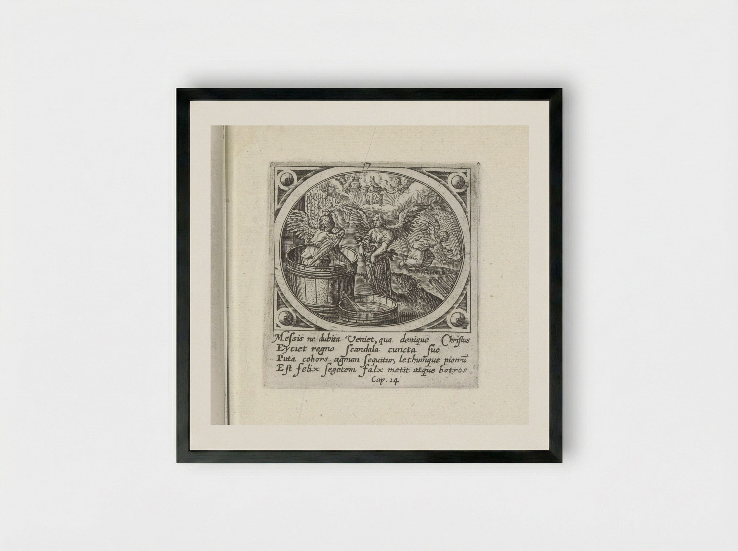 Oogsten met sikkel en wijnpers - Gerard de Jode - Framed Print Black