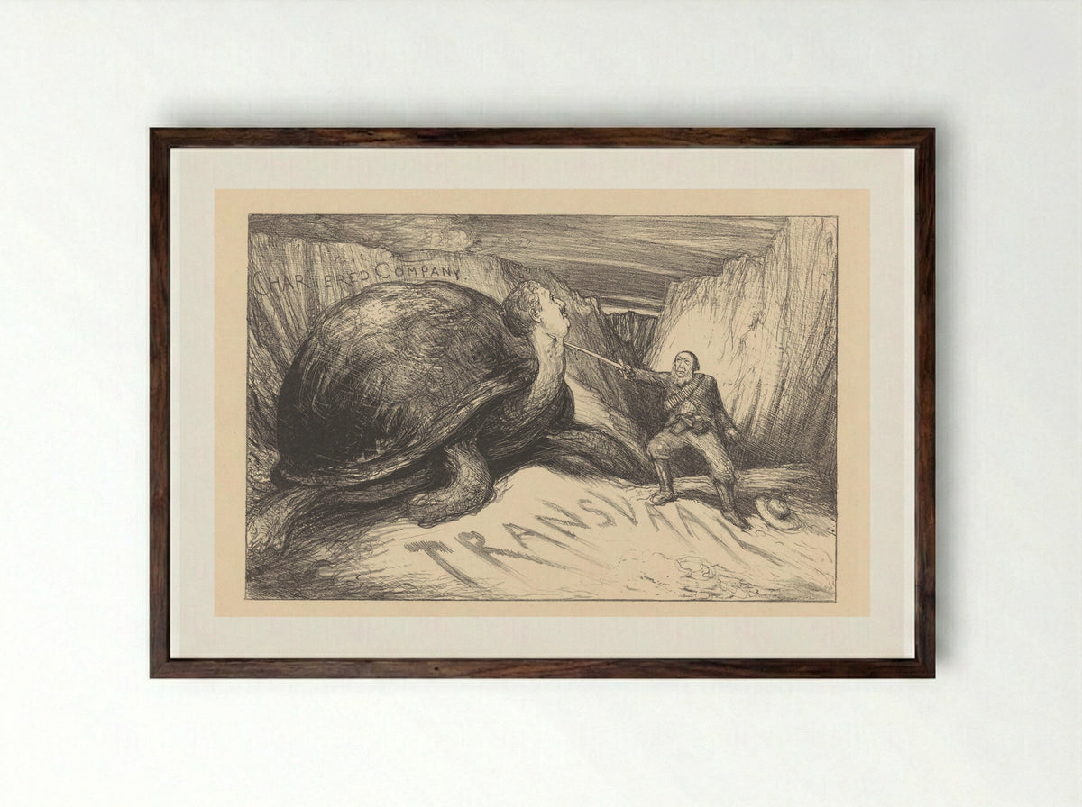 Oom Paul en de schildpad - Marius Bauer - Framed Print Dark Wood