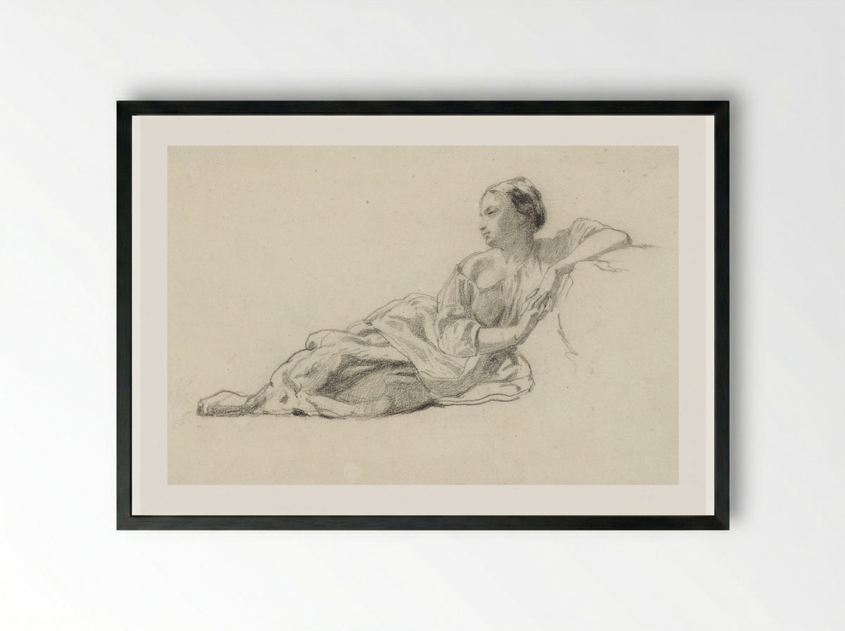 Op de grond zittende jonge vrouw - Johan Daniël Koelman - Framed Print Black