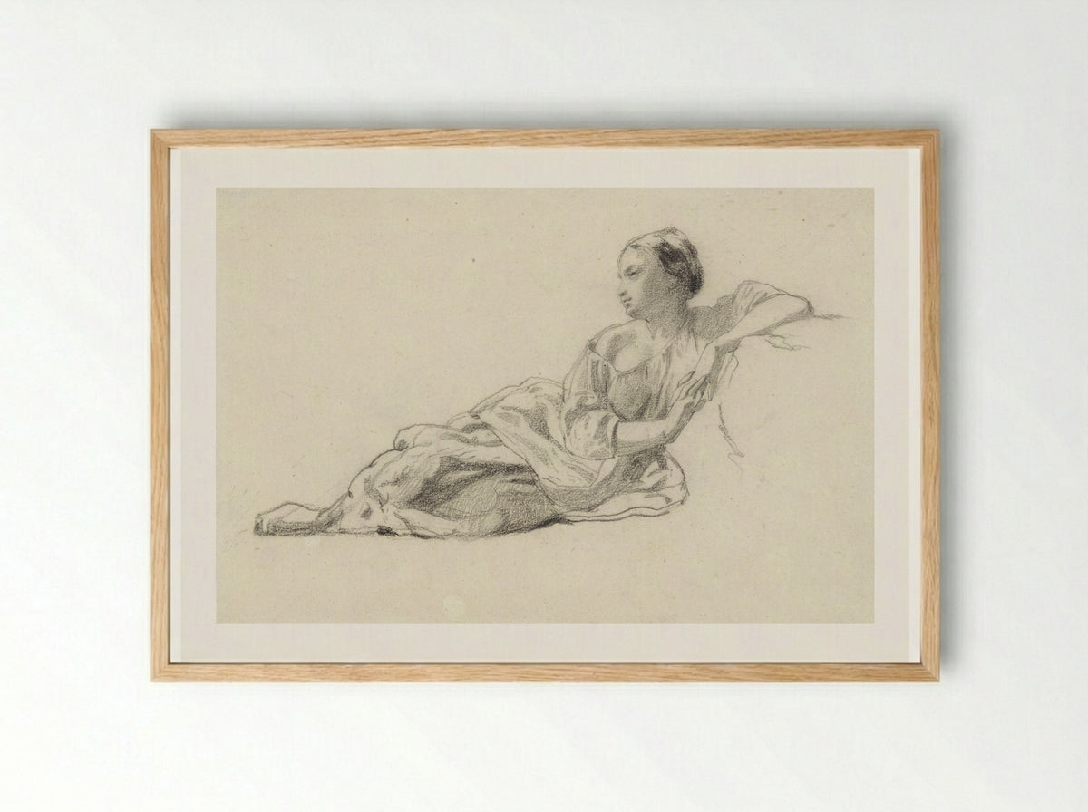 Op de grond zittende jonge vrouw - Johan Daniël Koelman - Framed Print Wood