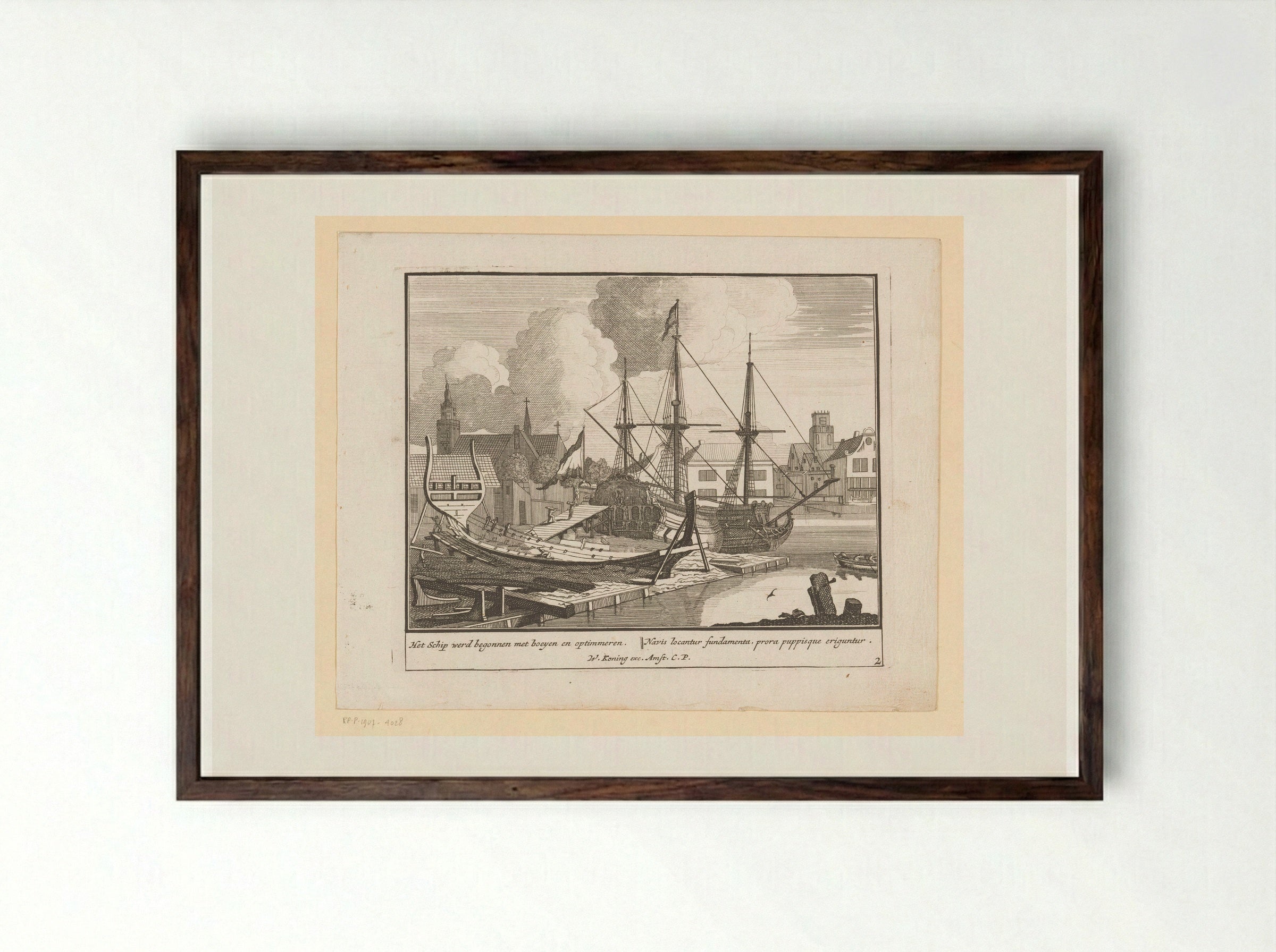 Opbouw van een schip - Pieter van den Berge - Framed Print Dark Wood