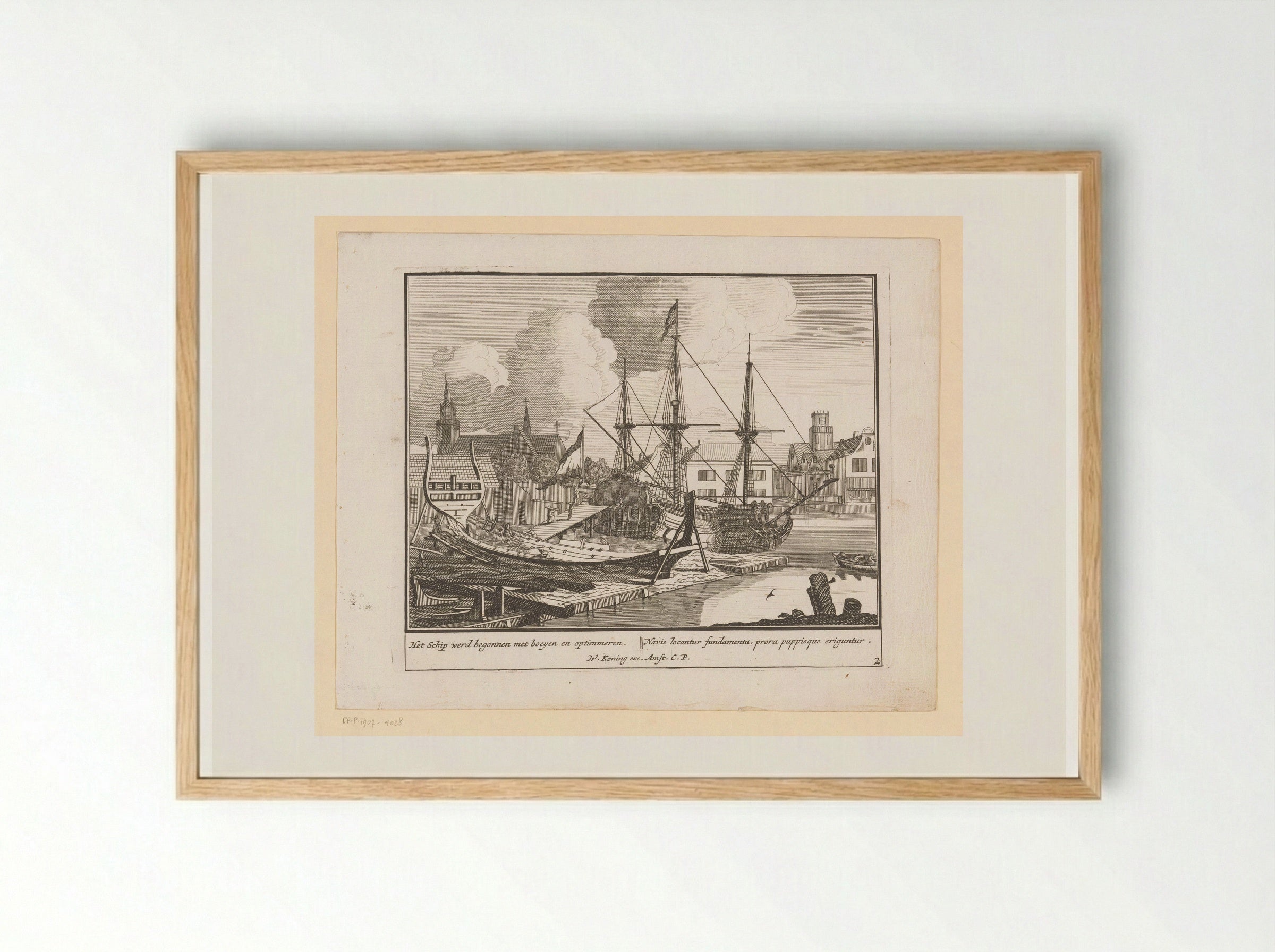 Opbouw van een schip - Pieter van den Berge - Framed Print Wood