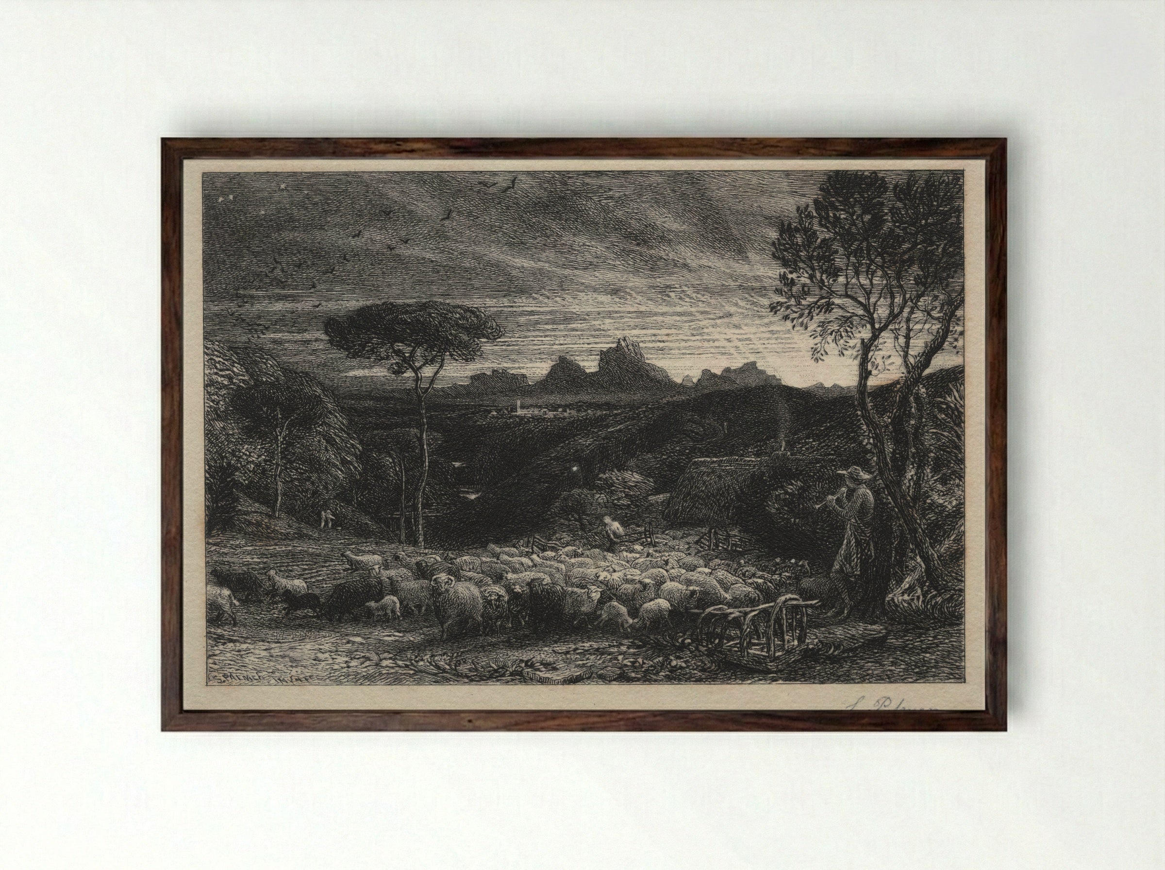 Opening the Fold - Samuel Palmer - Framed Print Dark Wood