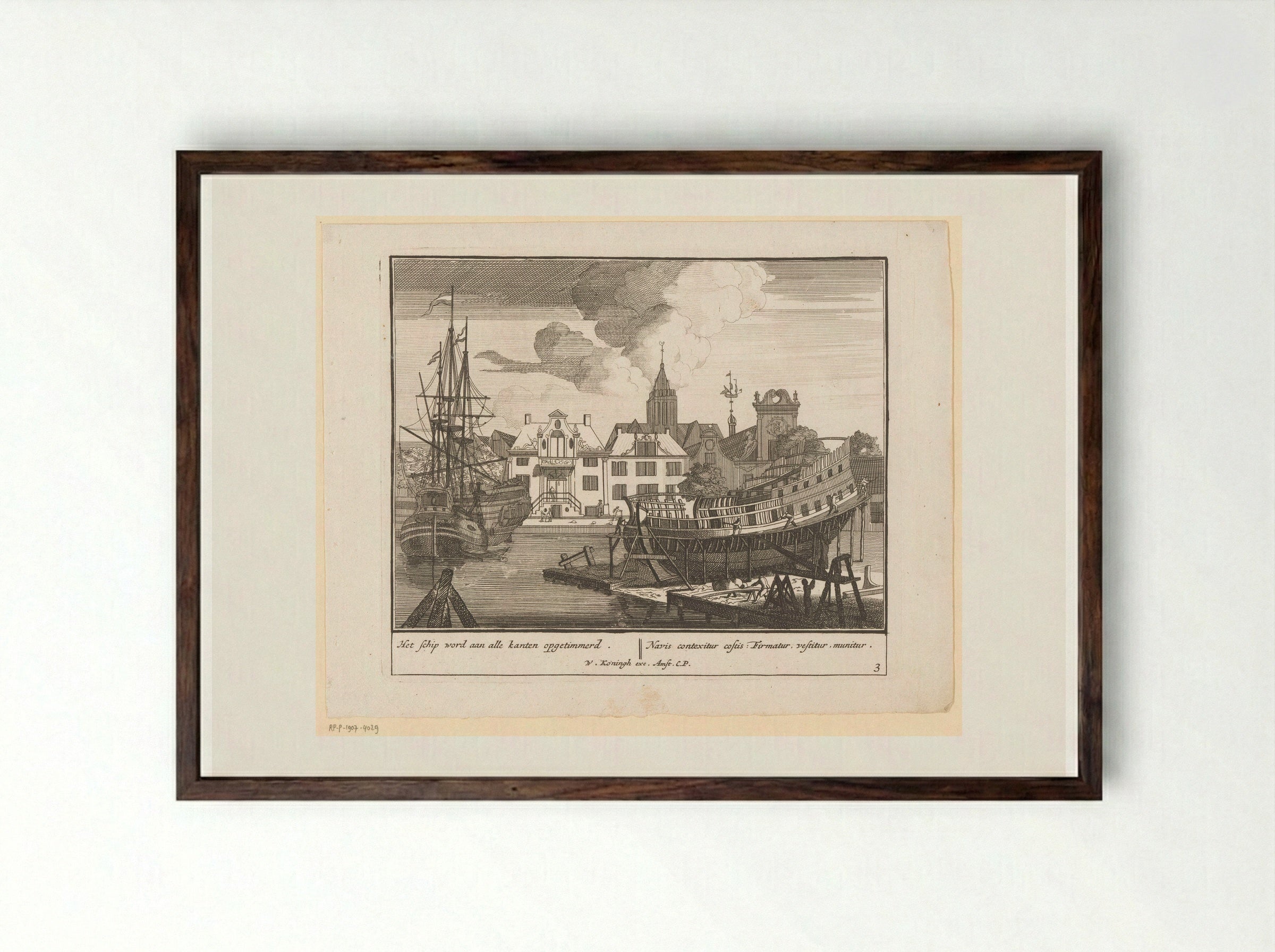 Optimmeren van het schip van alle zijden - Pieter van den Berge - Framed Print Dark Wood