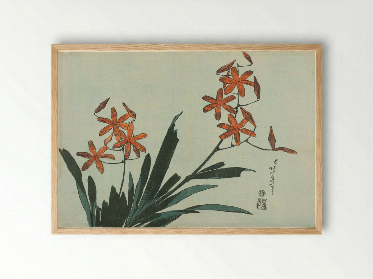 Orange Orchids - Katsushika Hokusai - Framed Print Wood